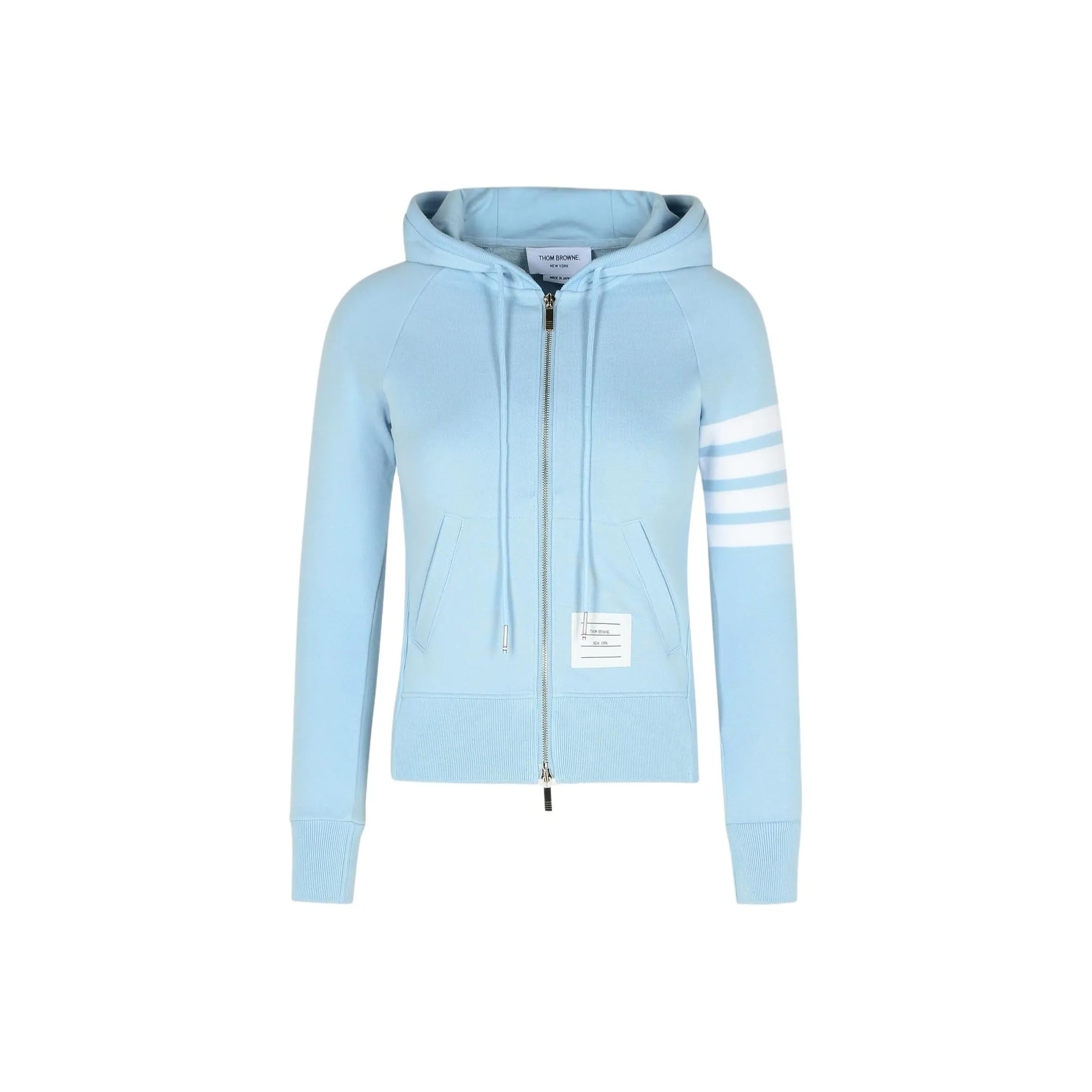 THOM BROWNE 4 Bar Striped Zip Up Drawstring Hoodie