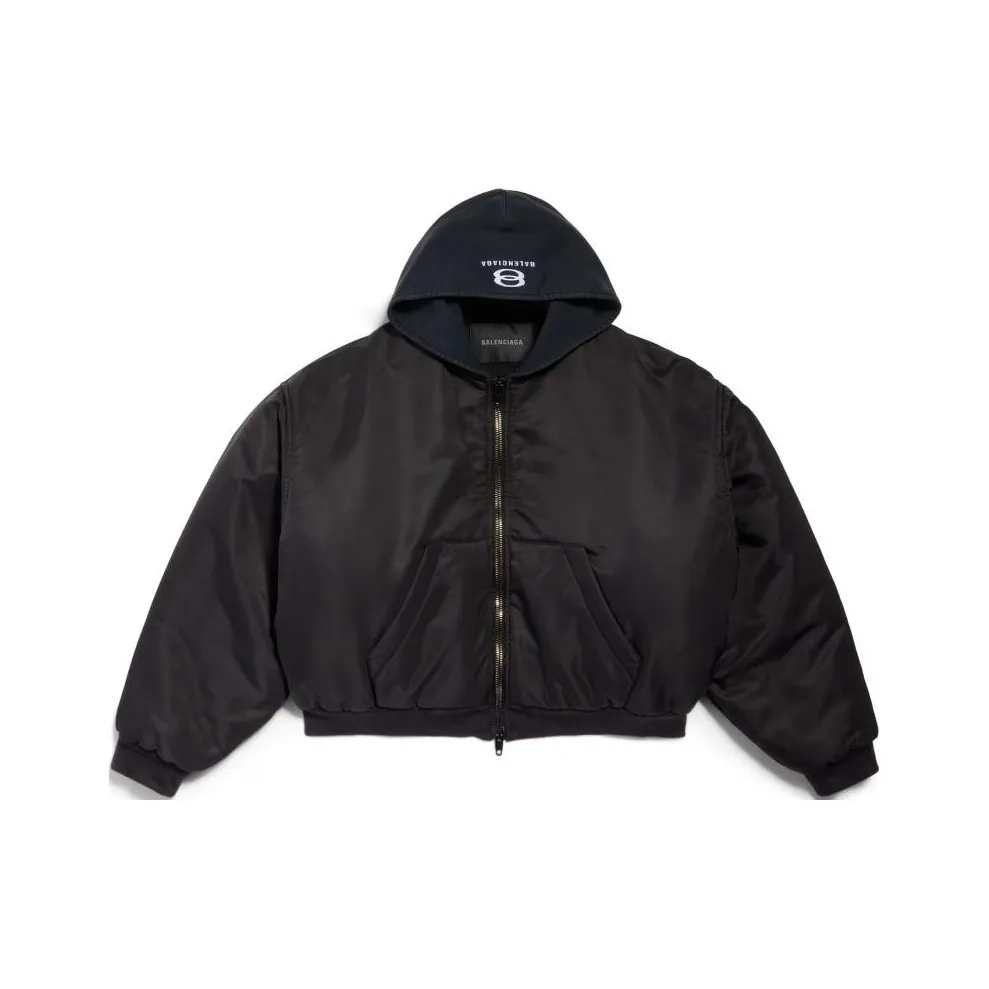 Balenciaga Logo Embroidered Hooded Bomber Jacket