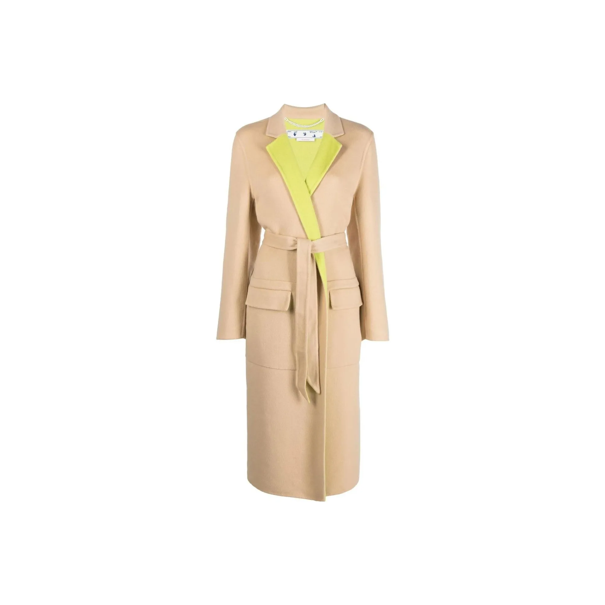 OFF WHITE Double Wool Belted Coat Beige