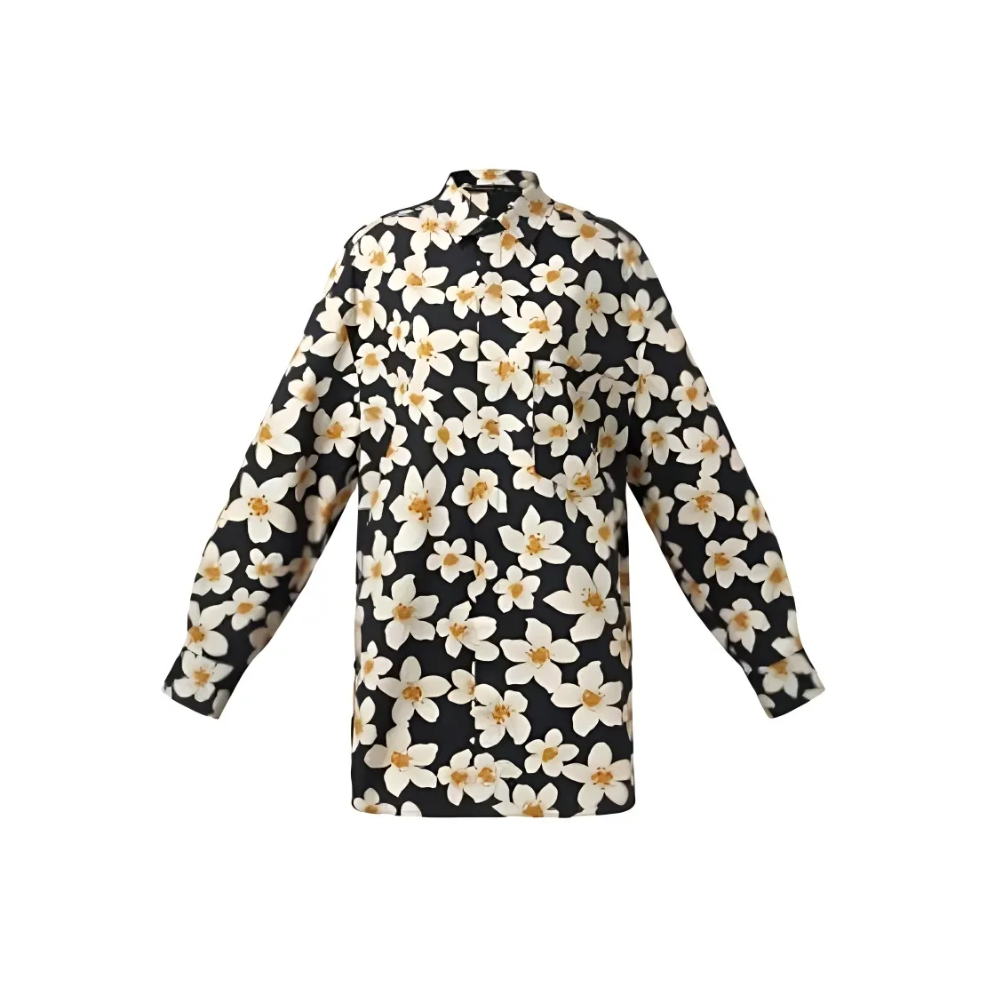 GOELIA Рубашка Женская Черное Золото Ручной Рисунок Апельсиновый Цветок