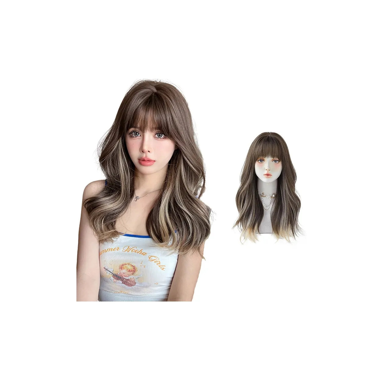 QIJIEHUANGHOU Off Белый Хайлайтер Градиентный Парики