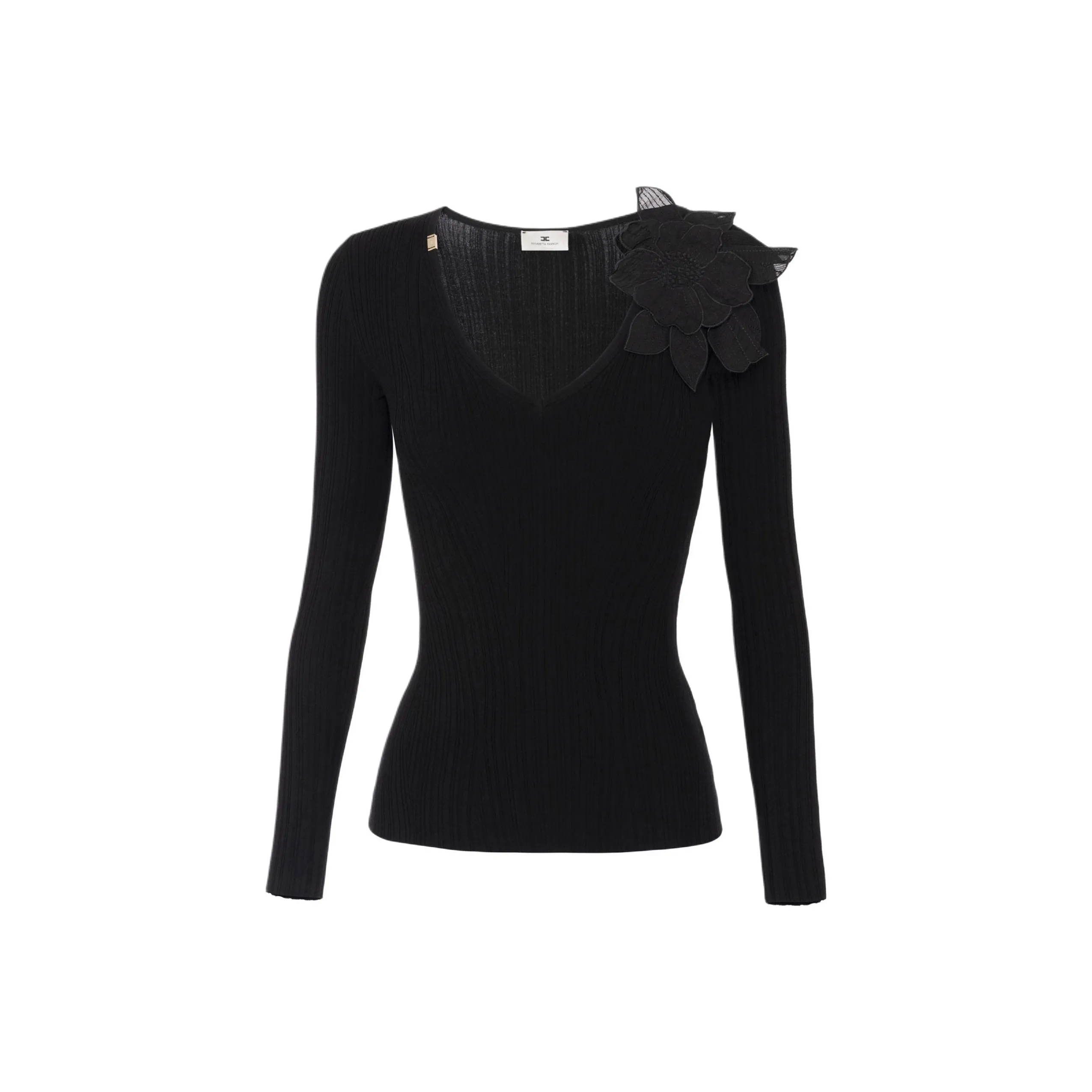 Elisabetta Franchi Floral Detailed Ribbed Knitted Top