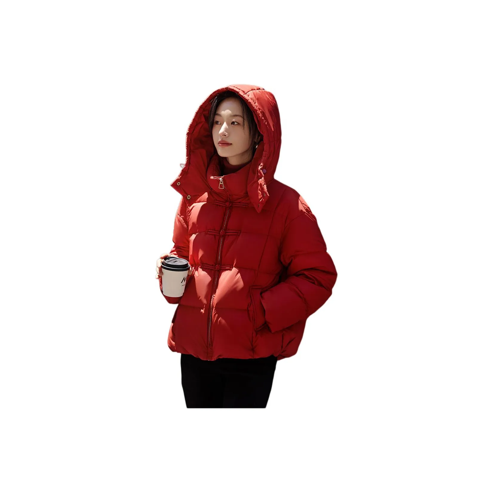 Mo Han Yi Mei Пуховик Женские Малиновый Красный