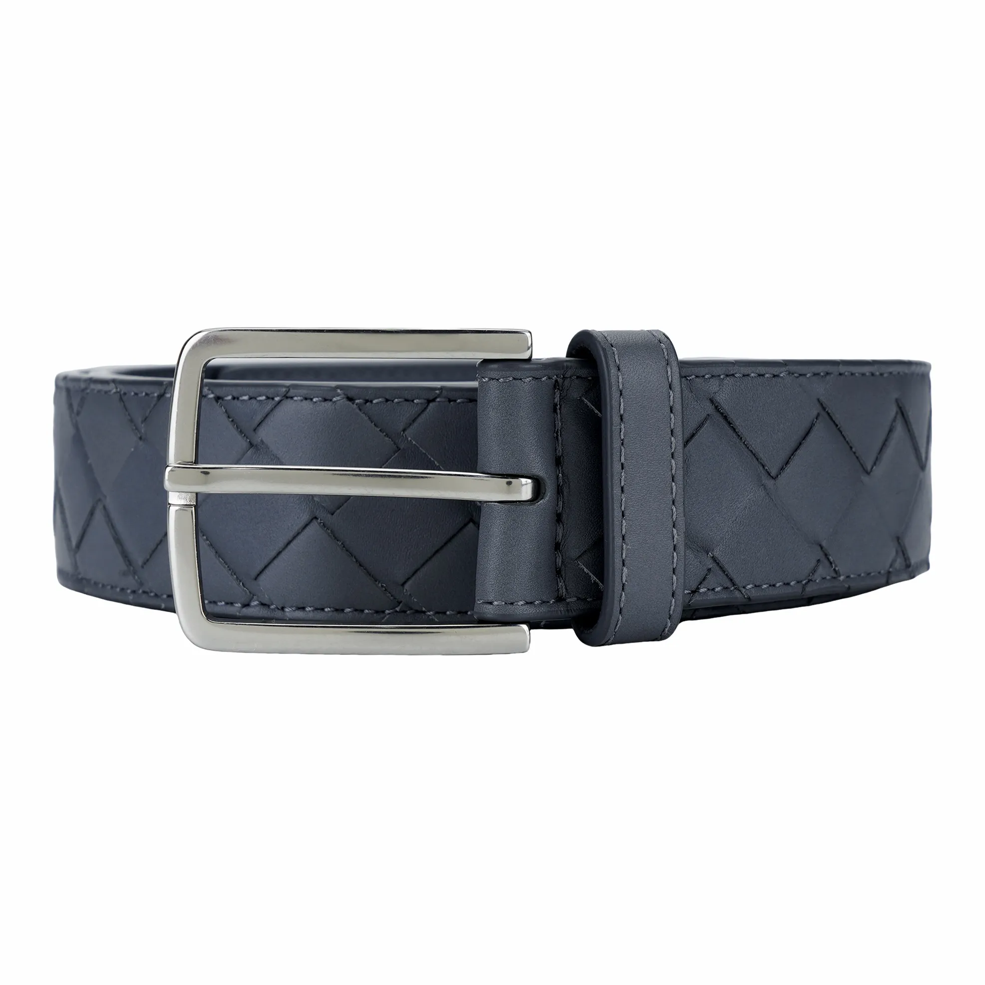 Bottega Veneta Cow Leather Belts Men's Gray Width 3.5cm