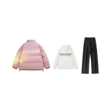 핑크 면 재킷 + 화이트 + 블랙 바지