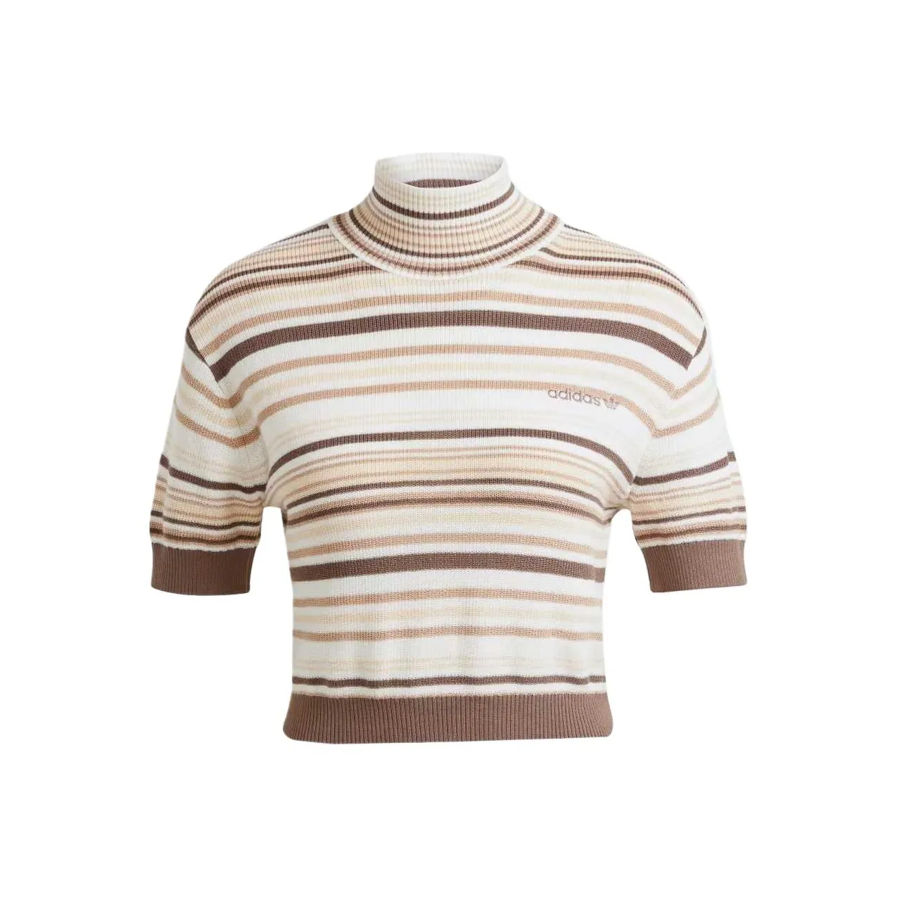 Adidas Укороченный Полосатый Водолазка Трикотаж Женский Серый Белый