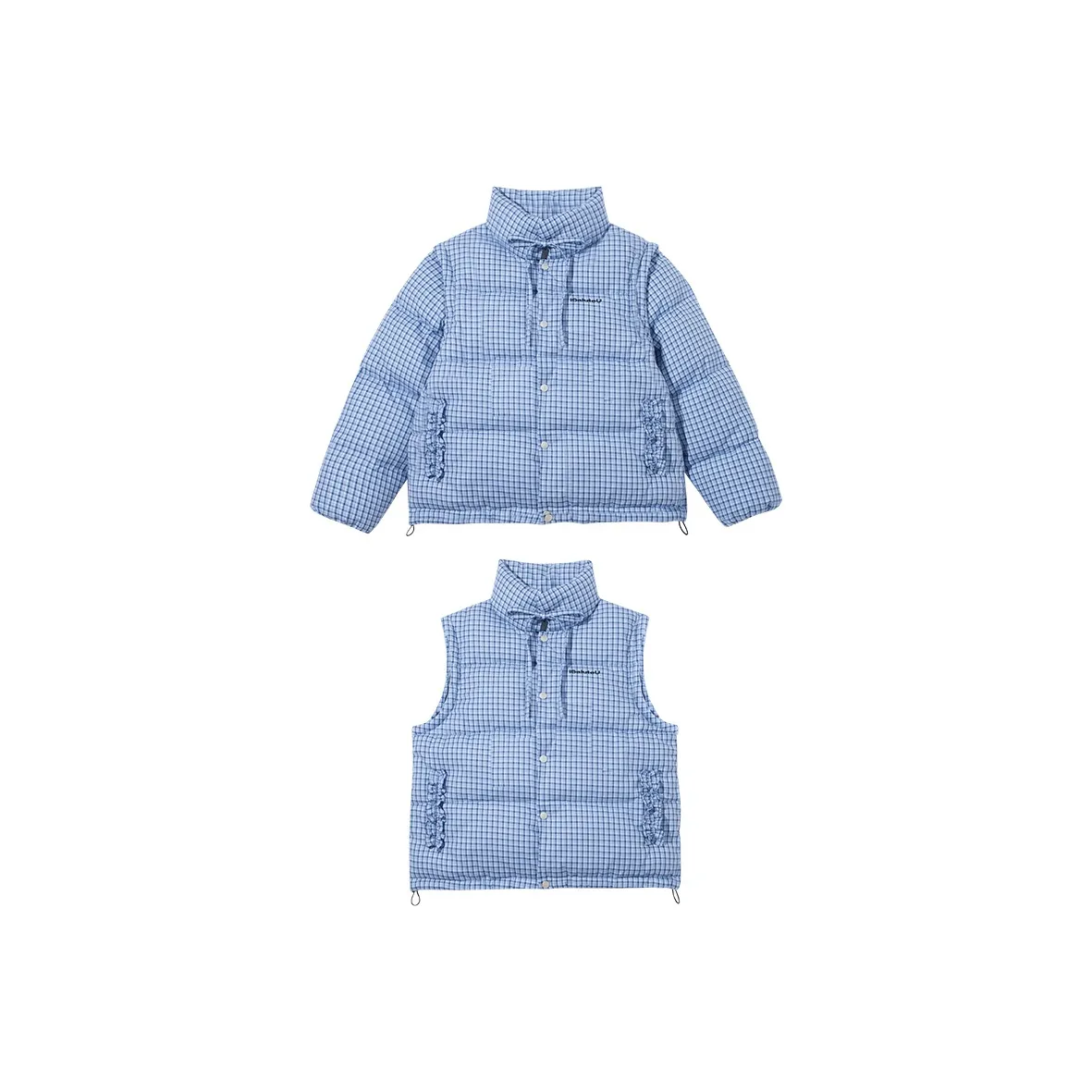 ISaluteU Down Jacket Unisex Blue Plaid