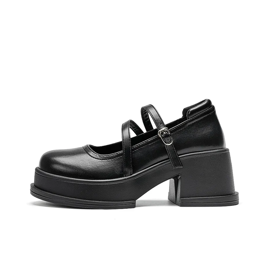 Warrior Квадратный каблук Туфли Мэри Джейн 7CM Женские Черные