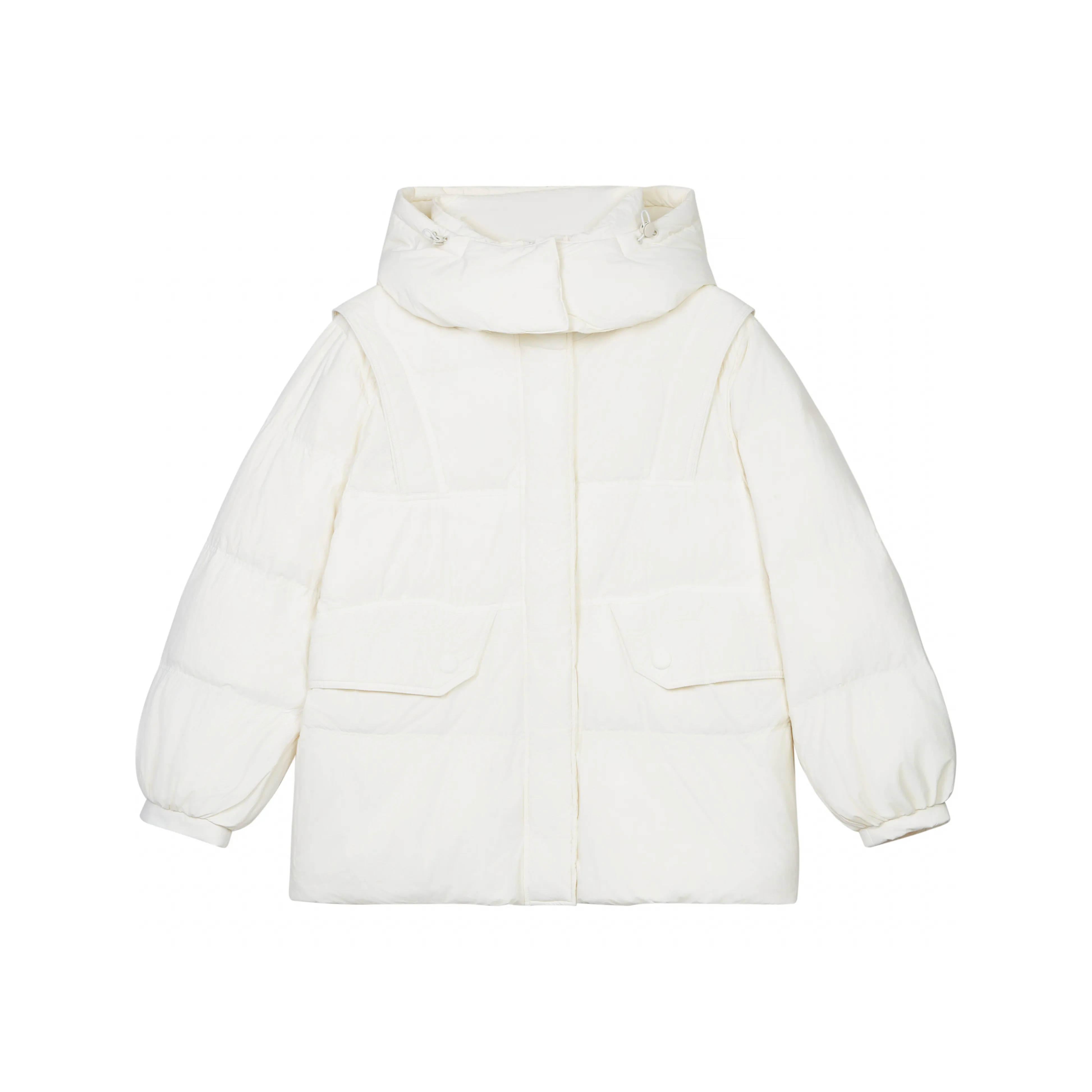 PAZZO Korean Style Hooded Mid Length Casual Loose Fit Thickened Cinched Waist Down Jacket Women's