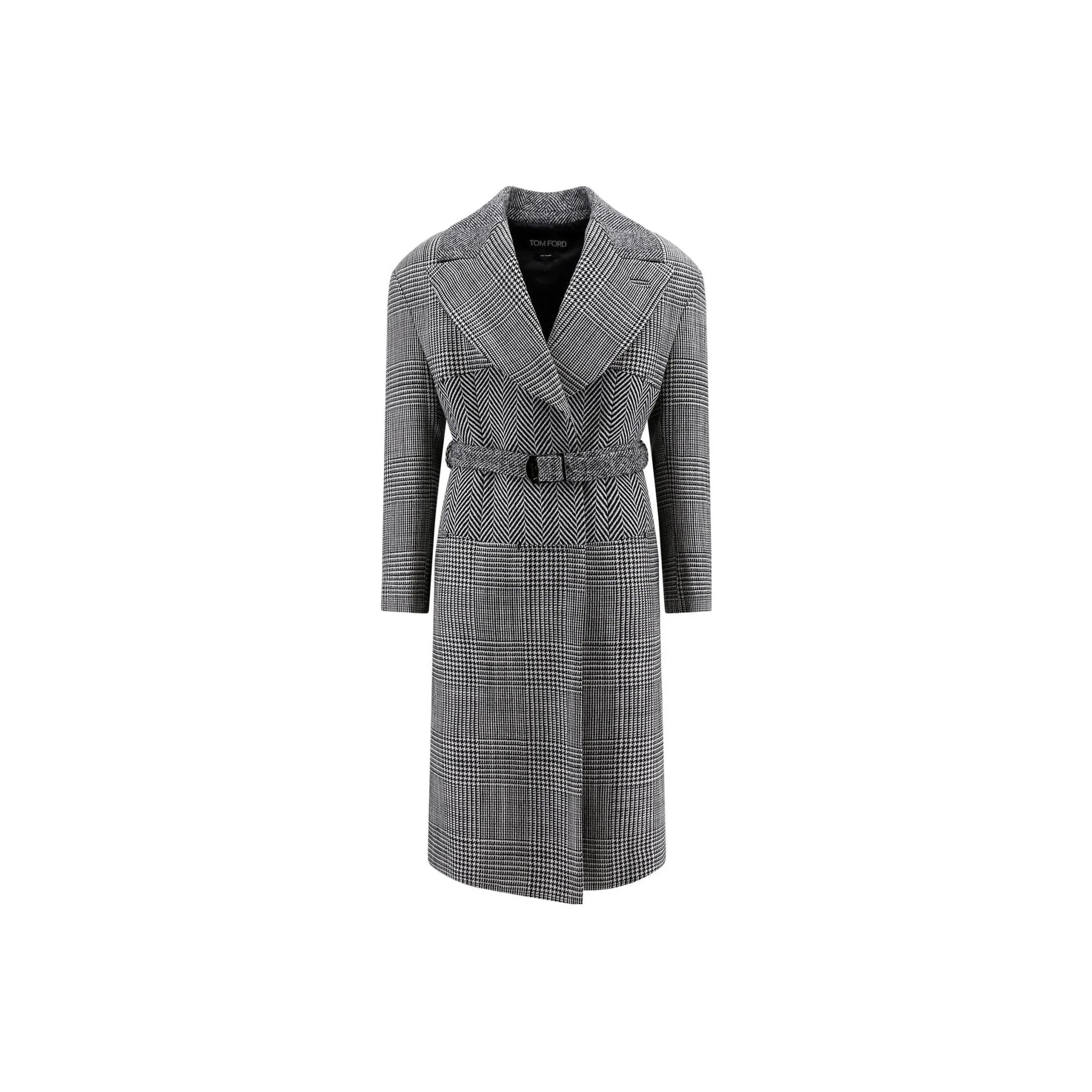 TOM FORD Houndstooth Pattern Straight Hem Belted Coat