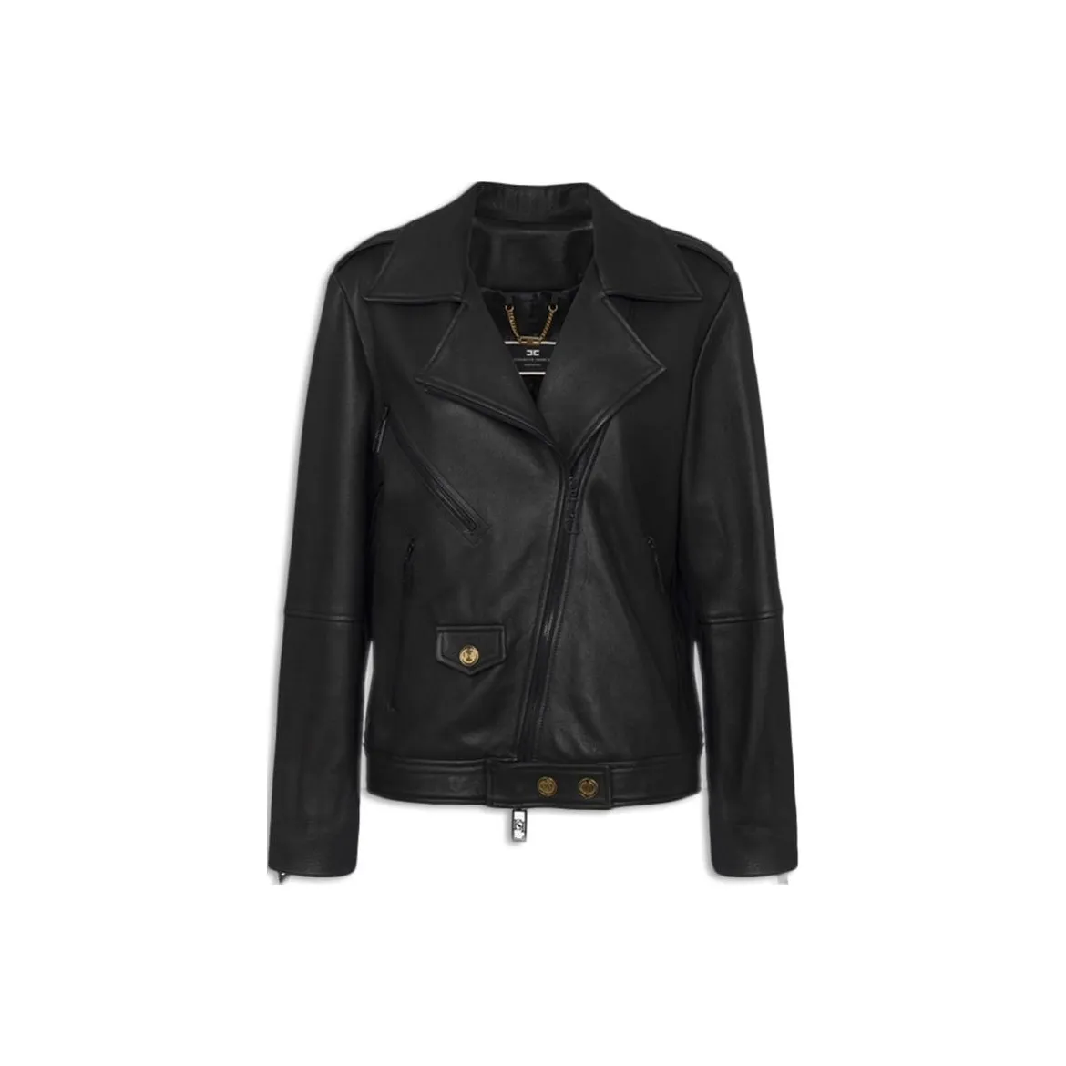 Elisabetta Franchi Oversized Used Effect Leather Biker Jacket