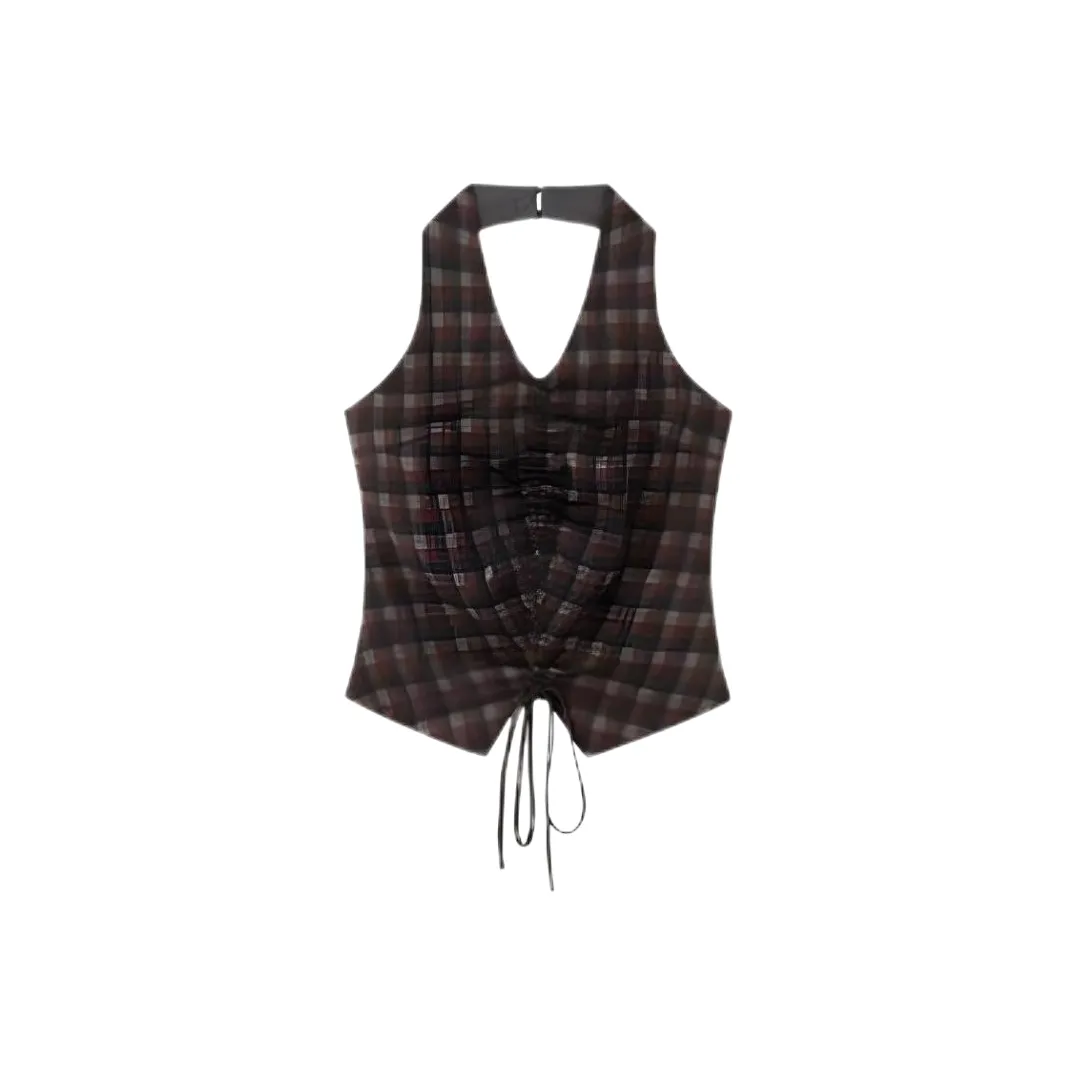 ABBY GODDESS Топ на бретелях Женский Черный Белый Красный Клетка