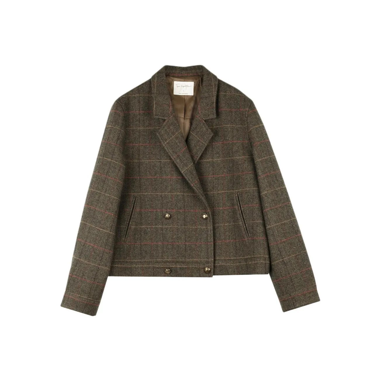 SOLIGHTER Куртки Пальто Женские Винтажный Коричневый Зеленый Клетка