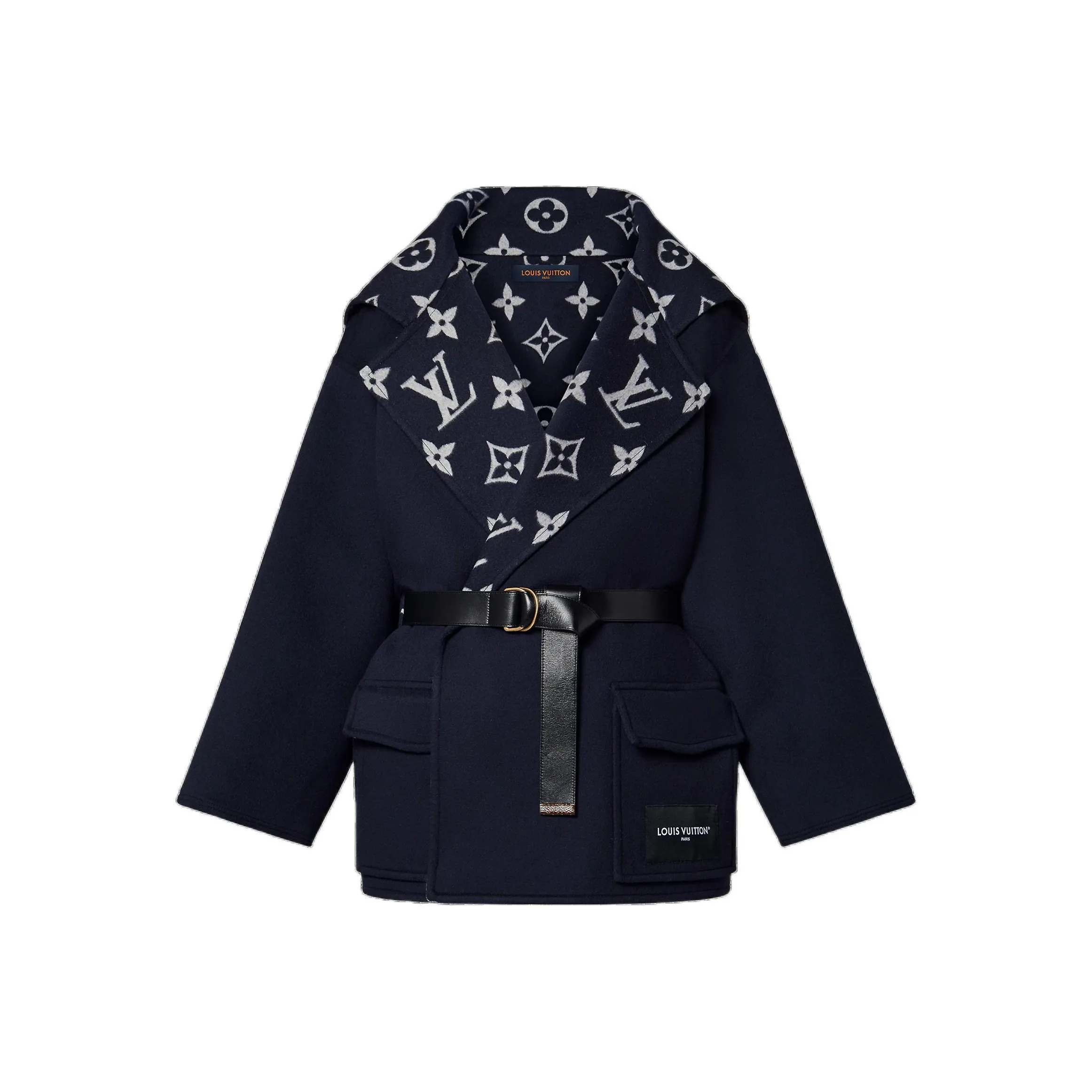 LOUIS VUITTON Flap Pocket Hooded Wrap Coat
