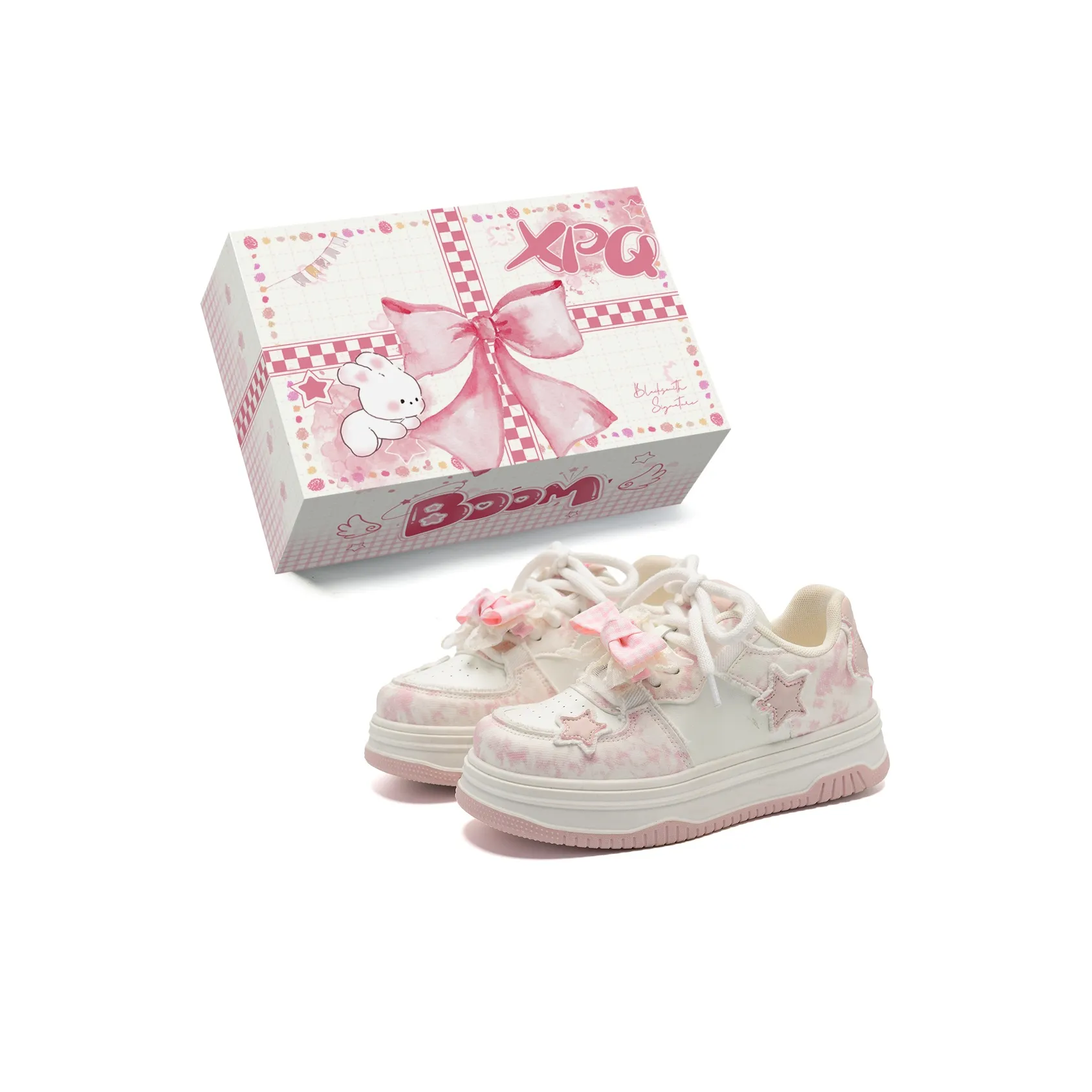 XPQ Противоскользящие и износостойкие кеды для скейтбординга с низким верхом женские розовые и белые