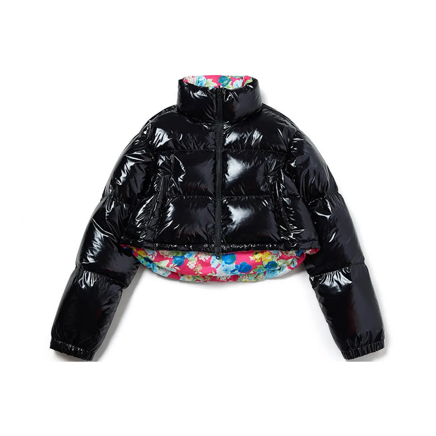 MARDI MERCREDI Пуховик Женские Ромб Черный Красный Подкладочная ткань с смешанным принтом