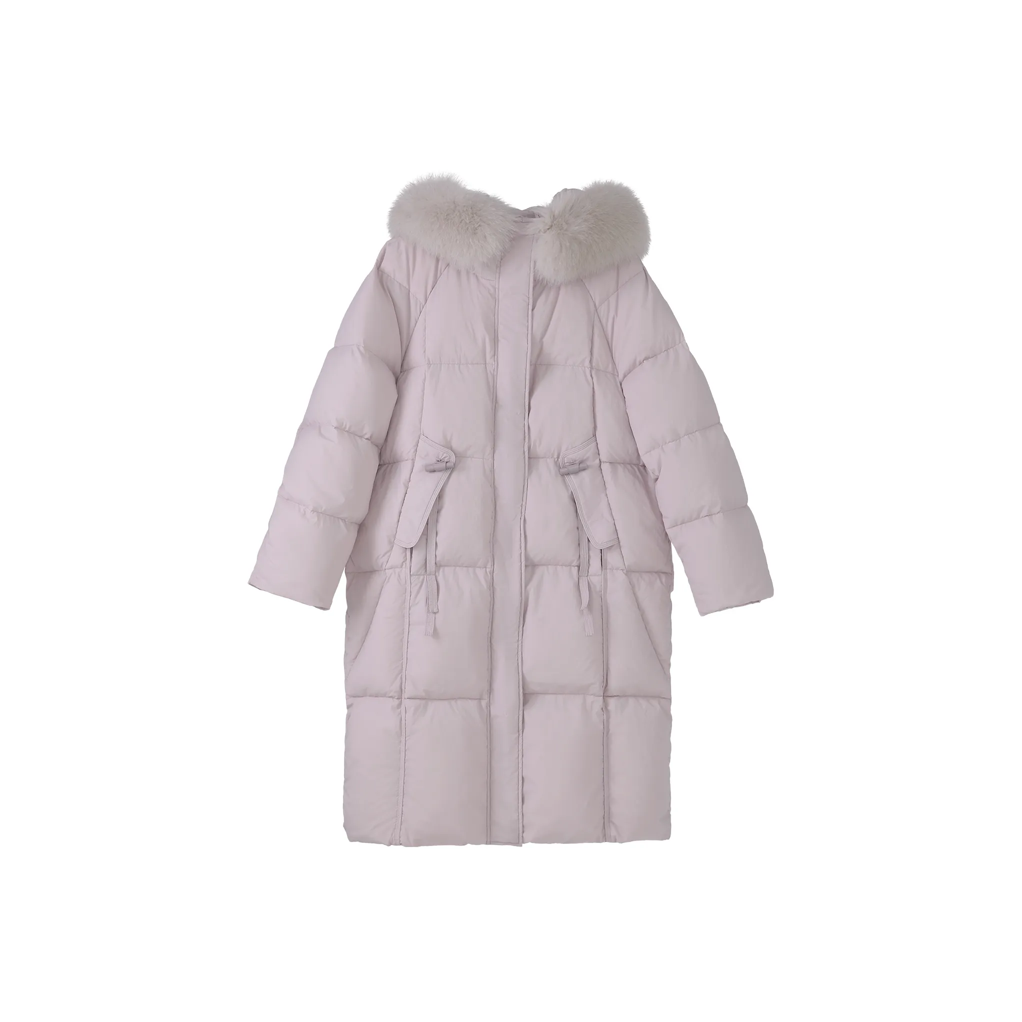 Fstudio Fall And Winter Korean Style Languid Long Down Jacket With Fur Collar Coat Women's Pink