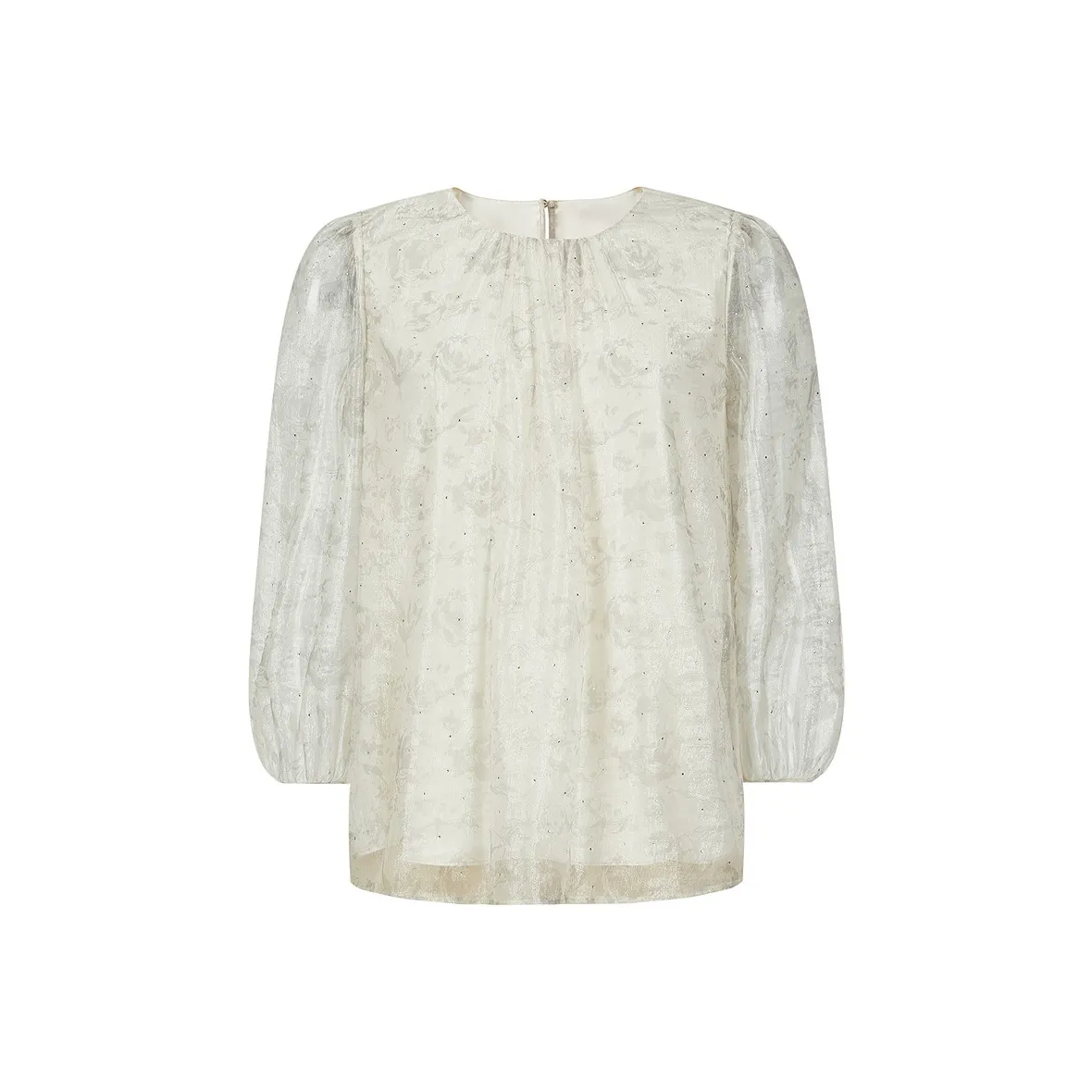 JZ. ANNAKRO Шифон Рубашка Женская Цветочный Светлый Бежевый