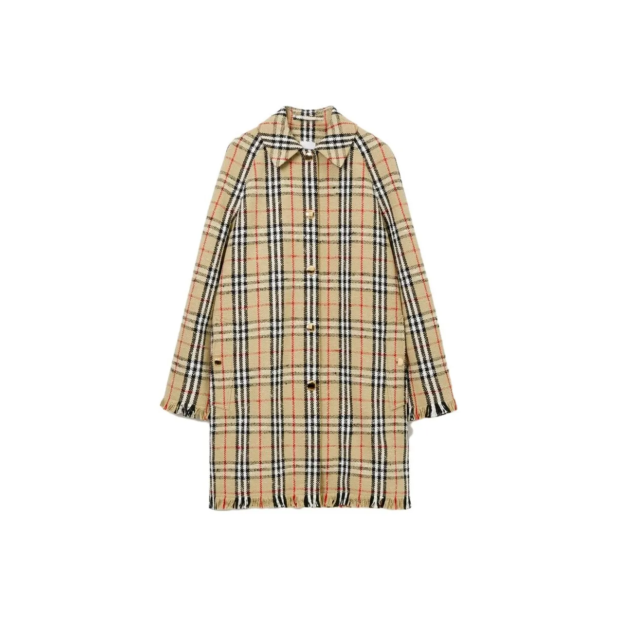 Burberry Bouclé Checkered Buttoned Raincoat
