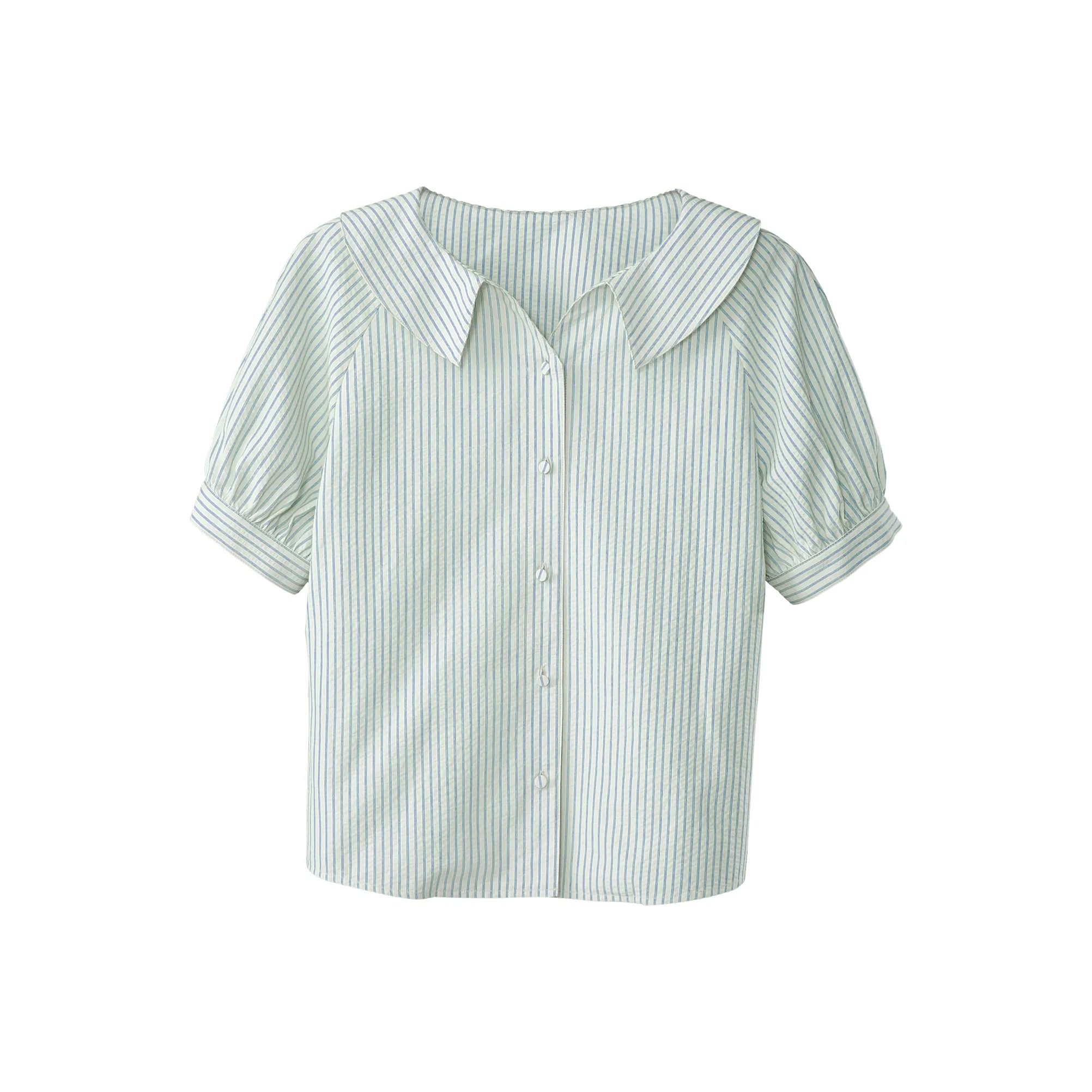 Fstudio French Small V-Neck Elegance Commute Short-Sleeved Shirt Women's Blue