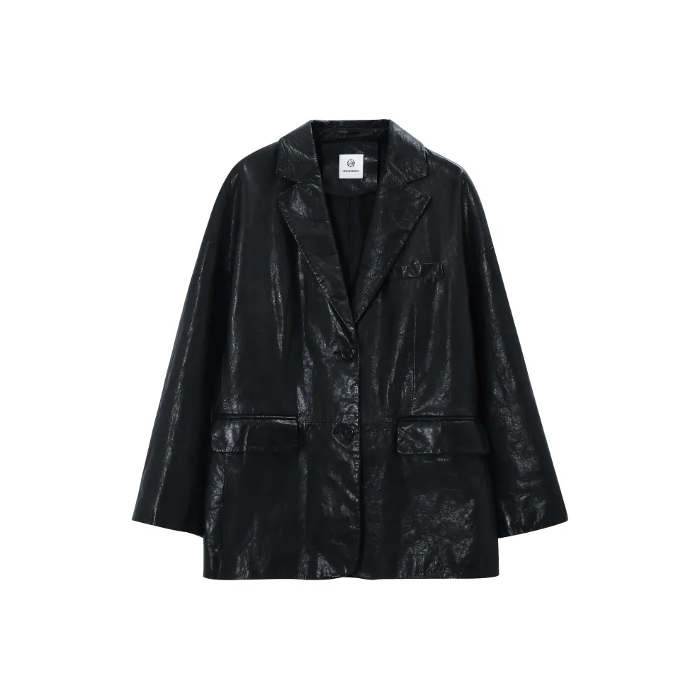 YESWOMEN Leather Jackets Women's Hepburn Large Opening Gray Goatskin Business Suit