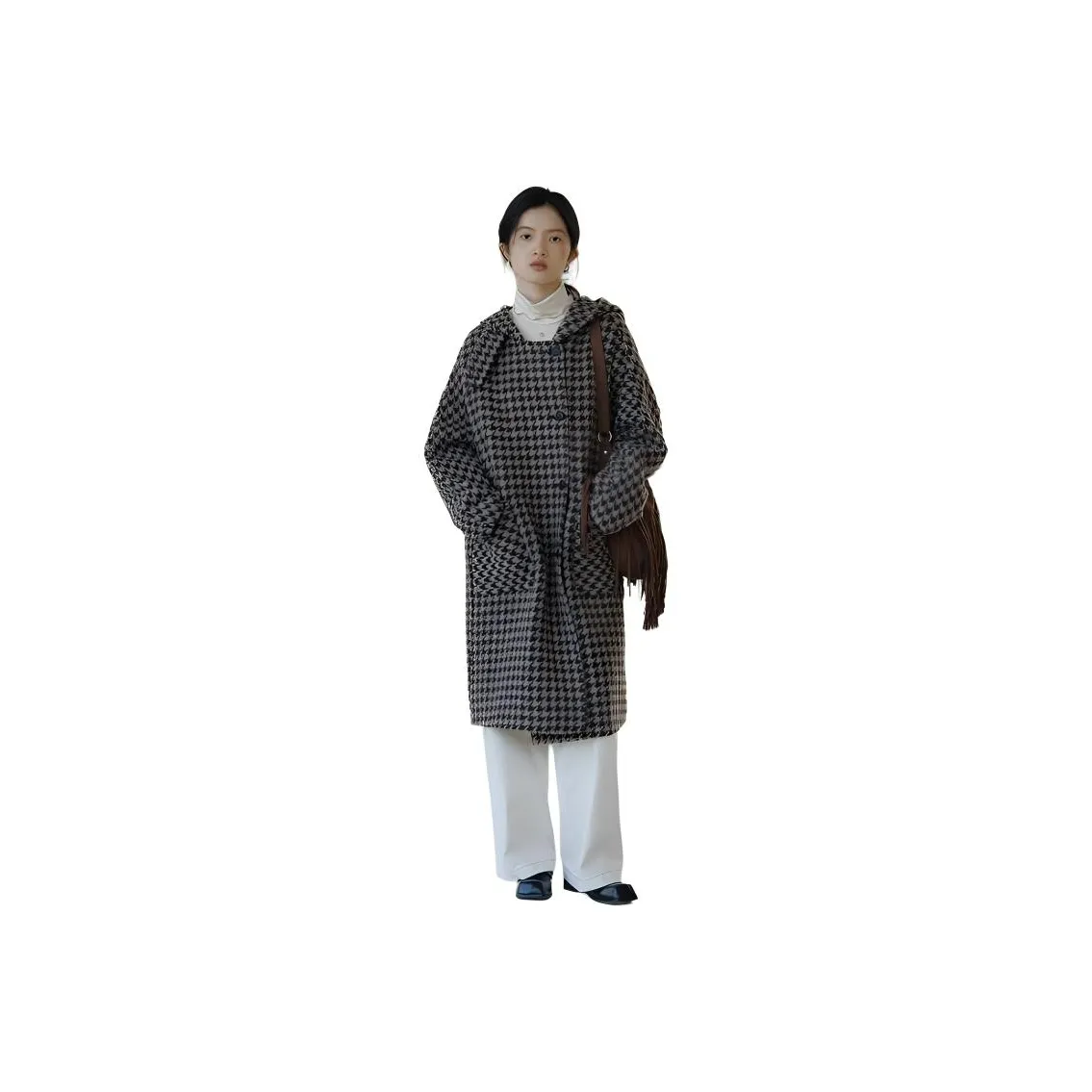 BLUEerror Coats Women's Coffee Brown Houndstooth