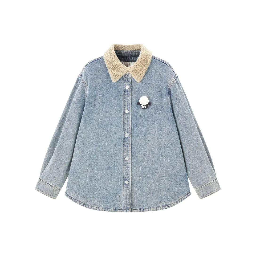 LEDIN x XIAOYANGXIAOEN,LIANMINGKUAN Denim Jacket Women's Faded Denim Blue