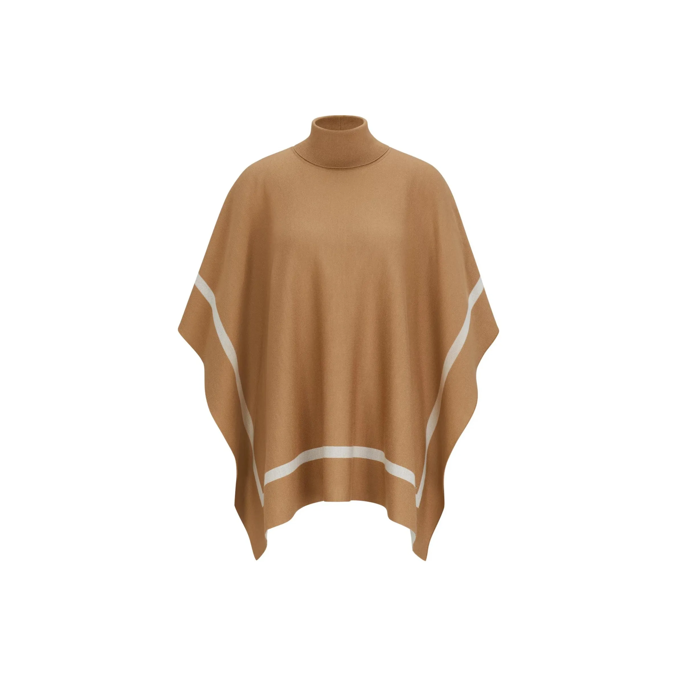 Hugo Boss Новая шерсть Roll Шея Пончо с логотипом Комбинированный Плащ Женский Светлый Умбра