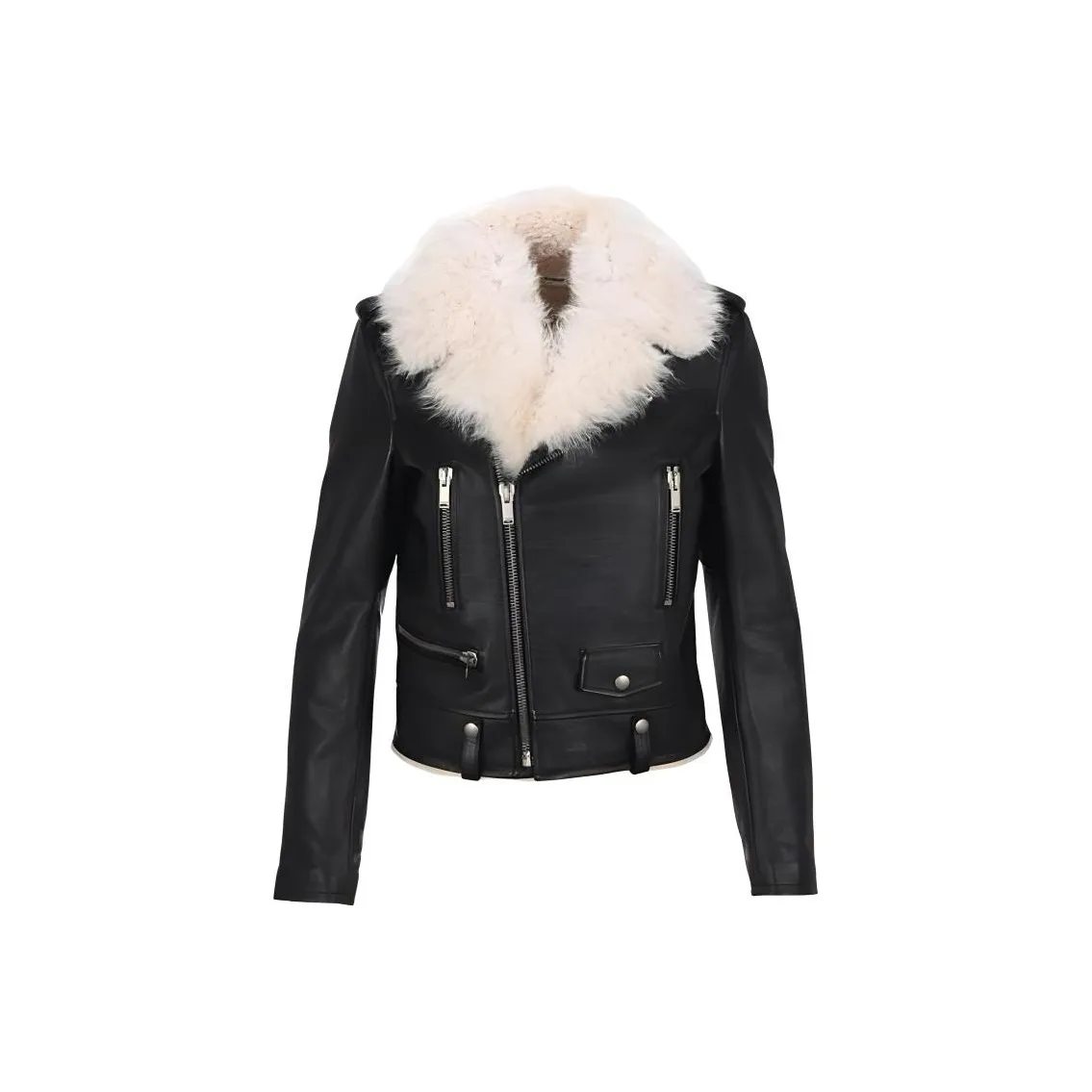 SAINT LAURENT Shearling Collar Biker Jacket
