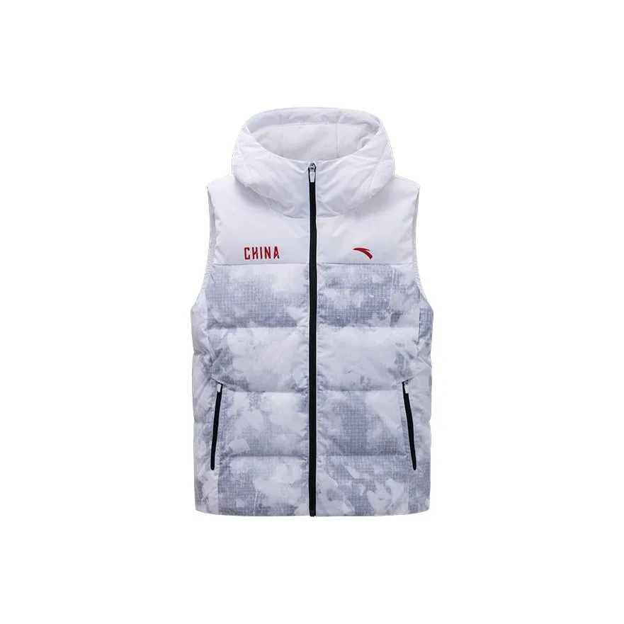Anta ZONGXUNXILIE Белая снежинка/Полный принт Женский пуховый жилет