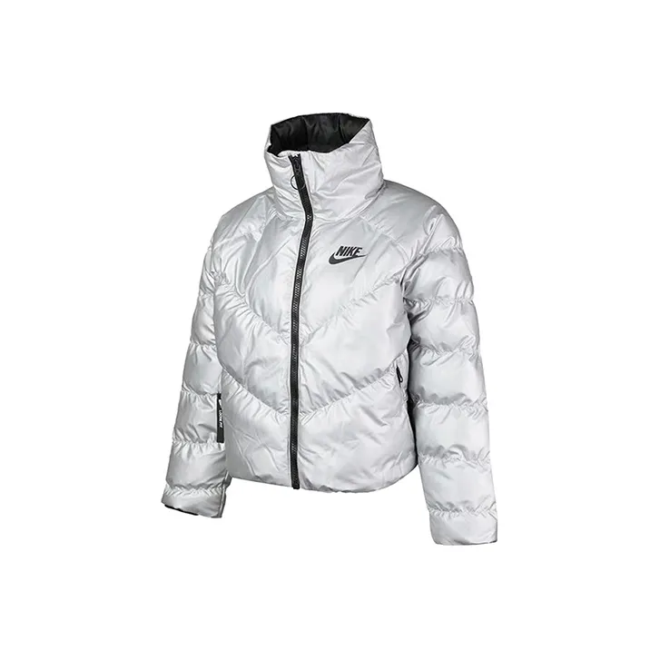 Nike Sportswear Synthetic Fill Shine 'Silver/Black' Jacket