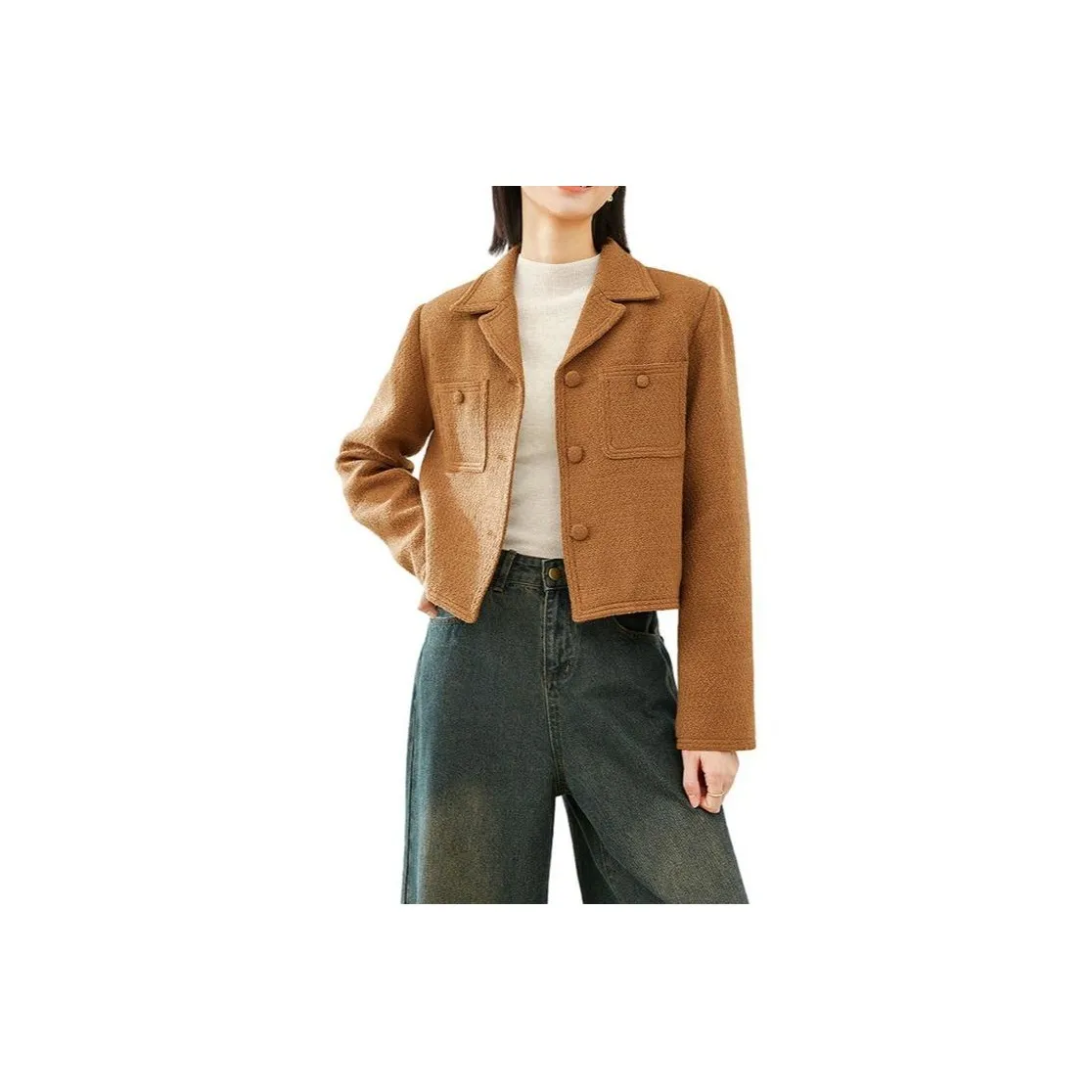 VIMLY Бархат Feel Пальто Женские Карамель