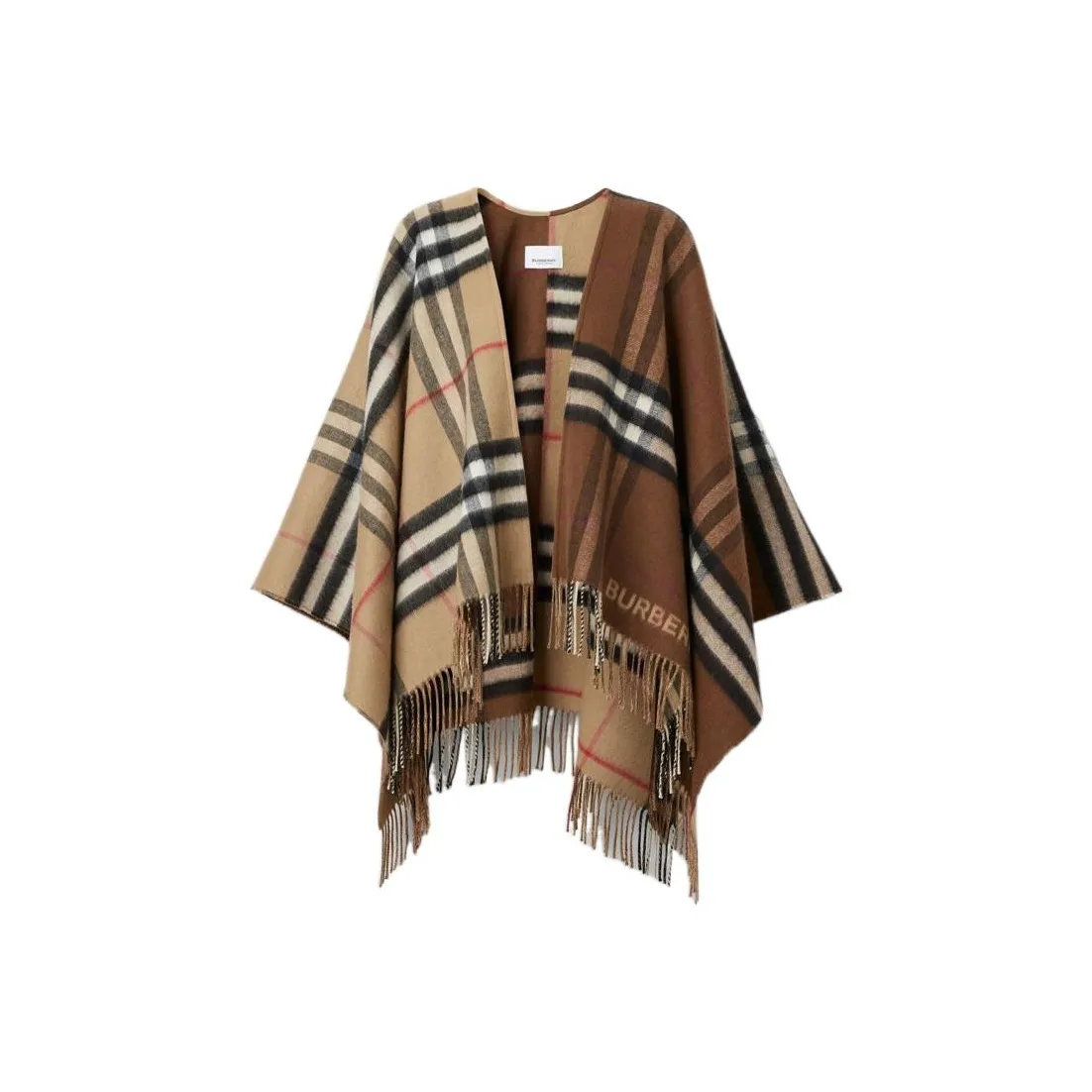 Burberry Contrast Check Fringed Cape