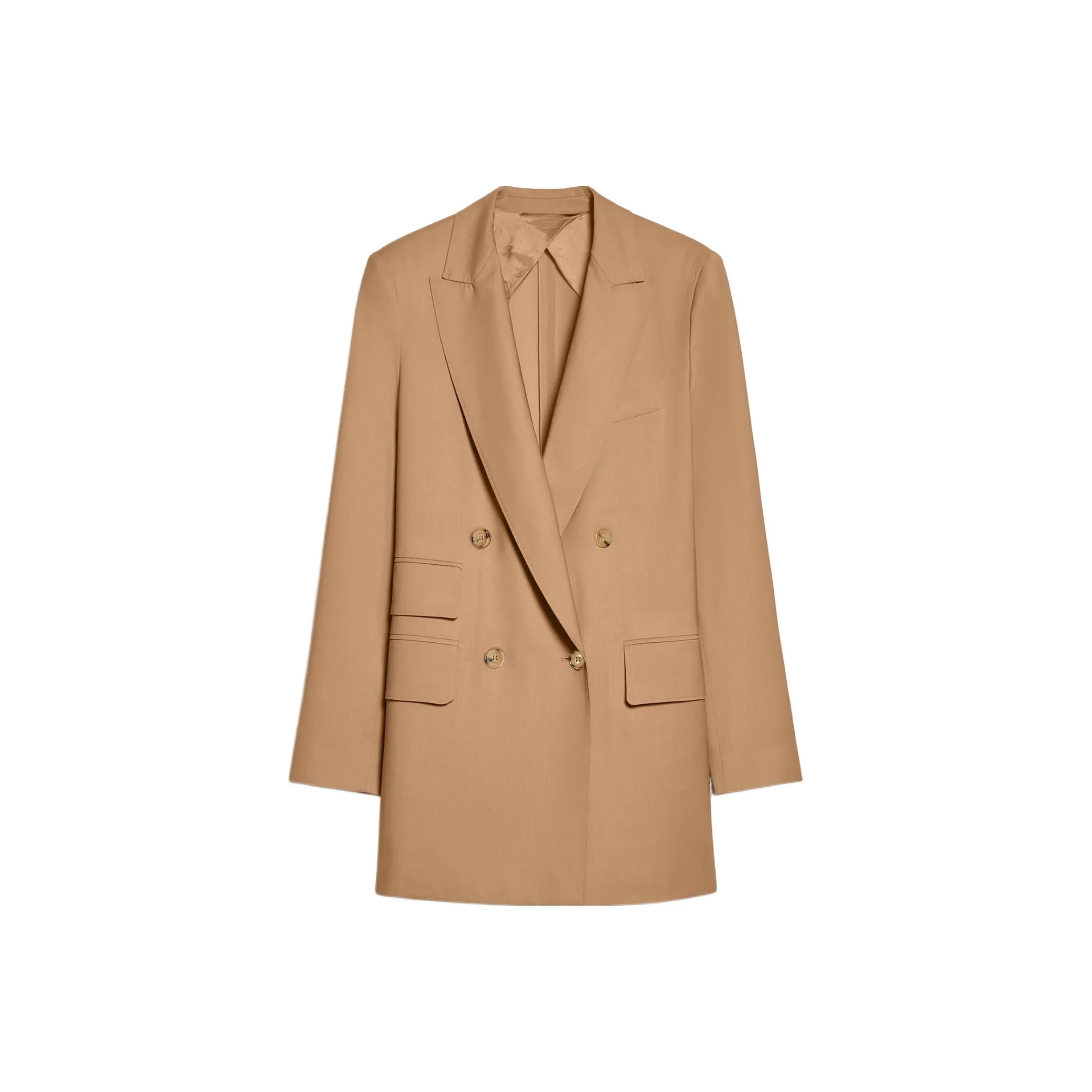 MaxMara Nebbie Collection Straight Wool Canvas Blazer Business Suit Coat Women's Camel