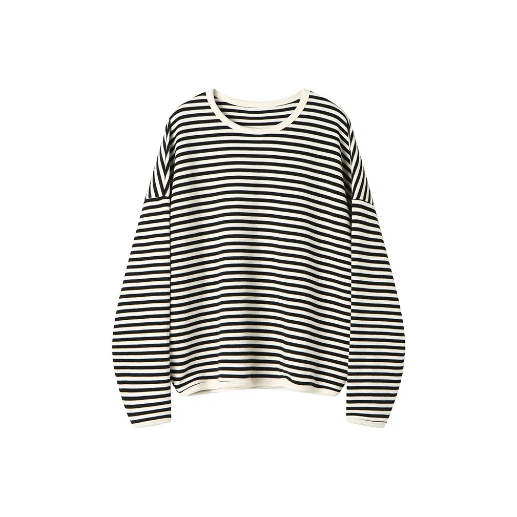 Корейский стиль Толстовка Женская Черно-белые полосы