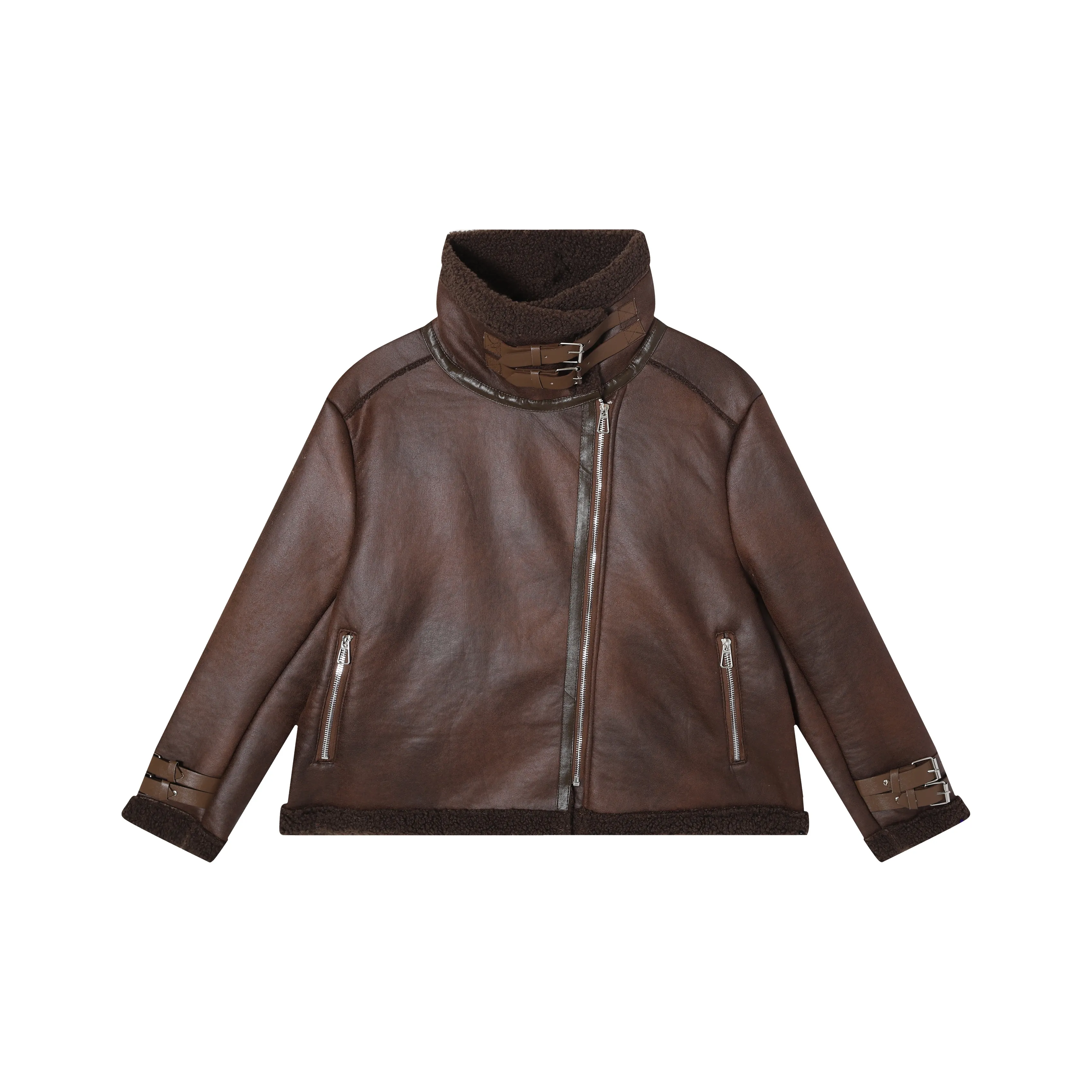 TORIGHT кожаная куртка женский кофейный