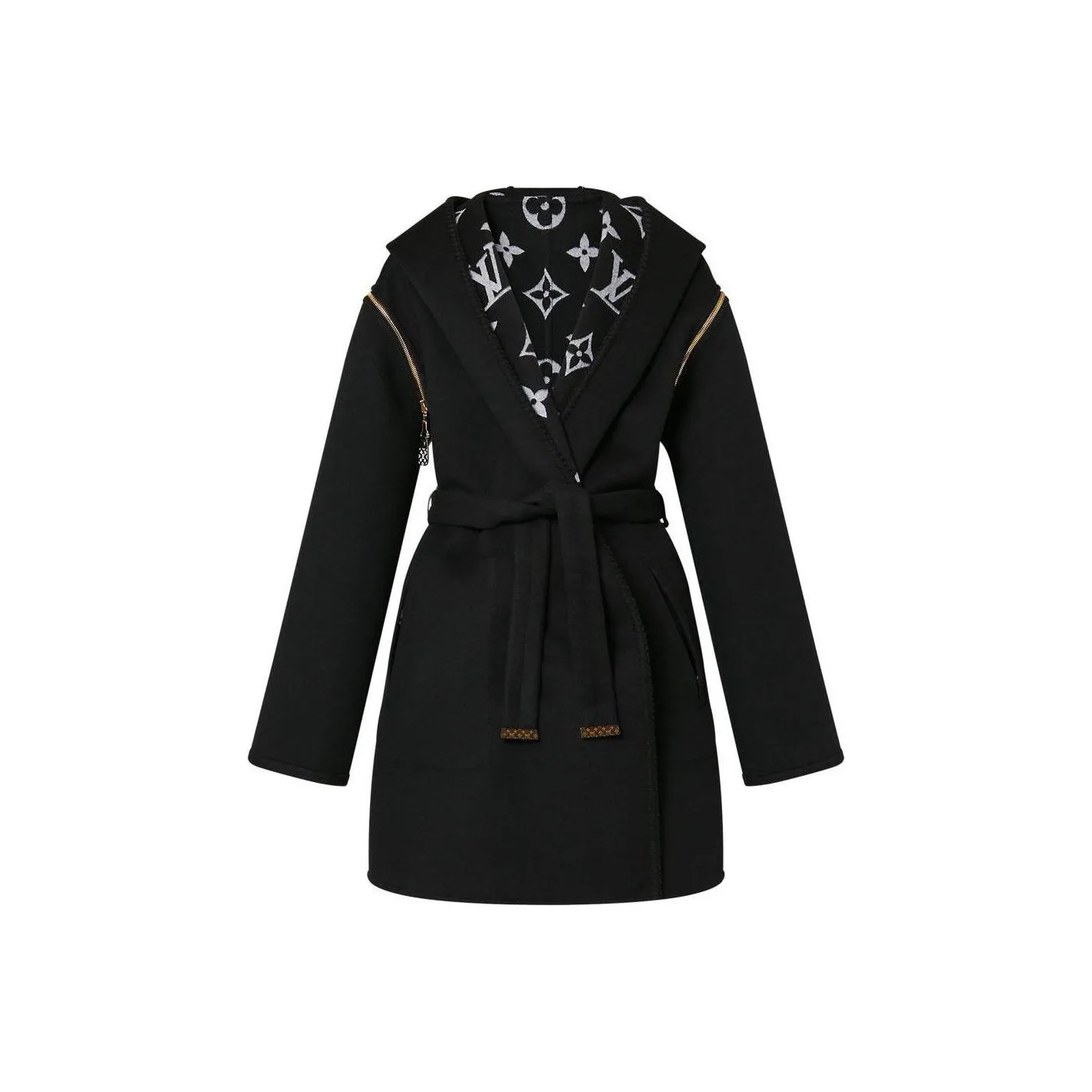 LOUIS VUITTON Reversible Zipper Sleeve Hooded Wrap Coat