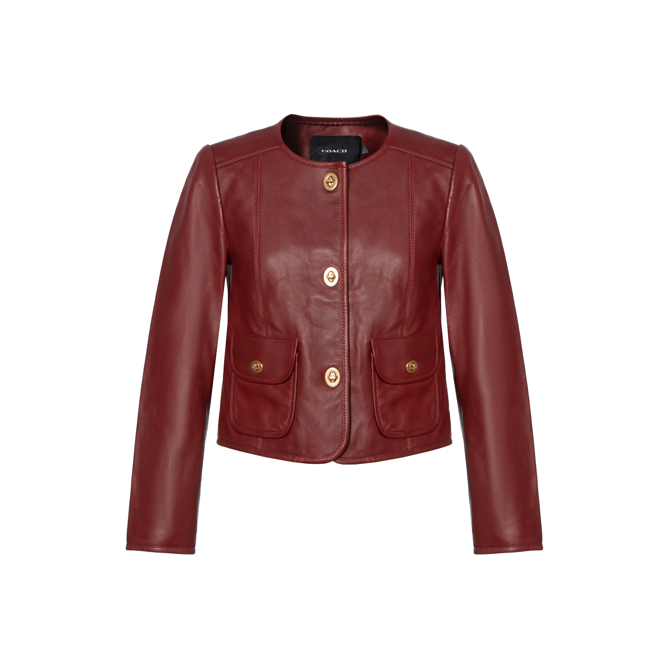 COACH SS22 Leather Jacket Women's Saddle Brown