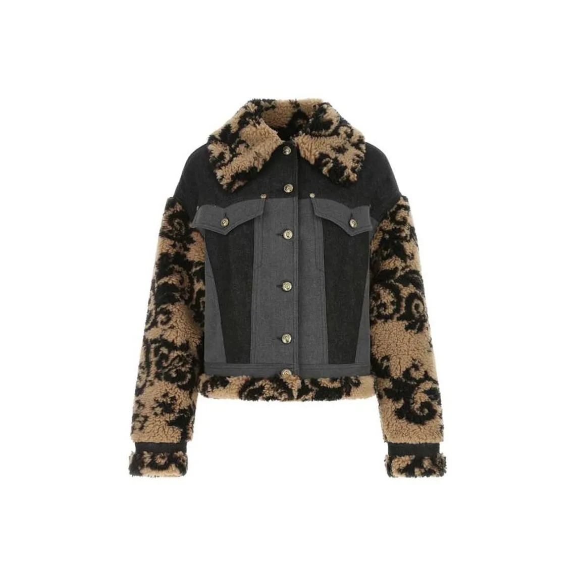 VERSACE JEANS COUTURE Baroque Printed Panelled Buttoned Denim Jacket