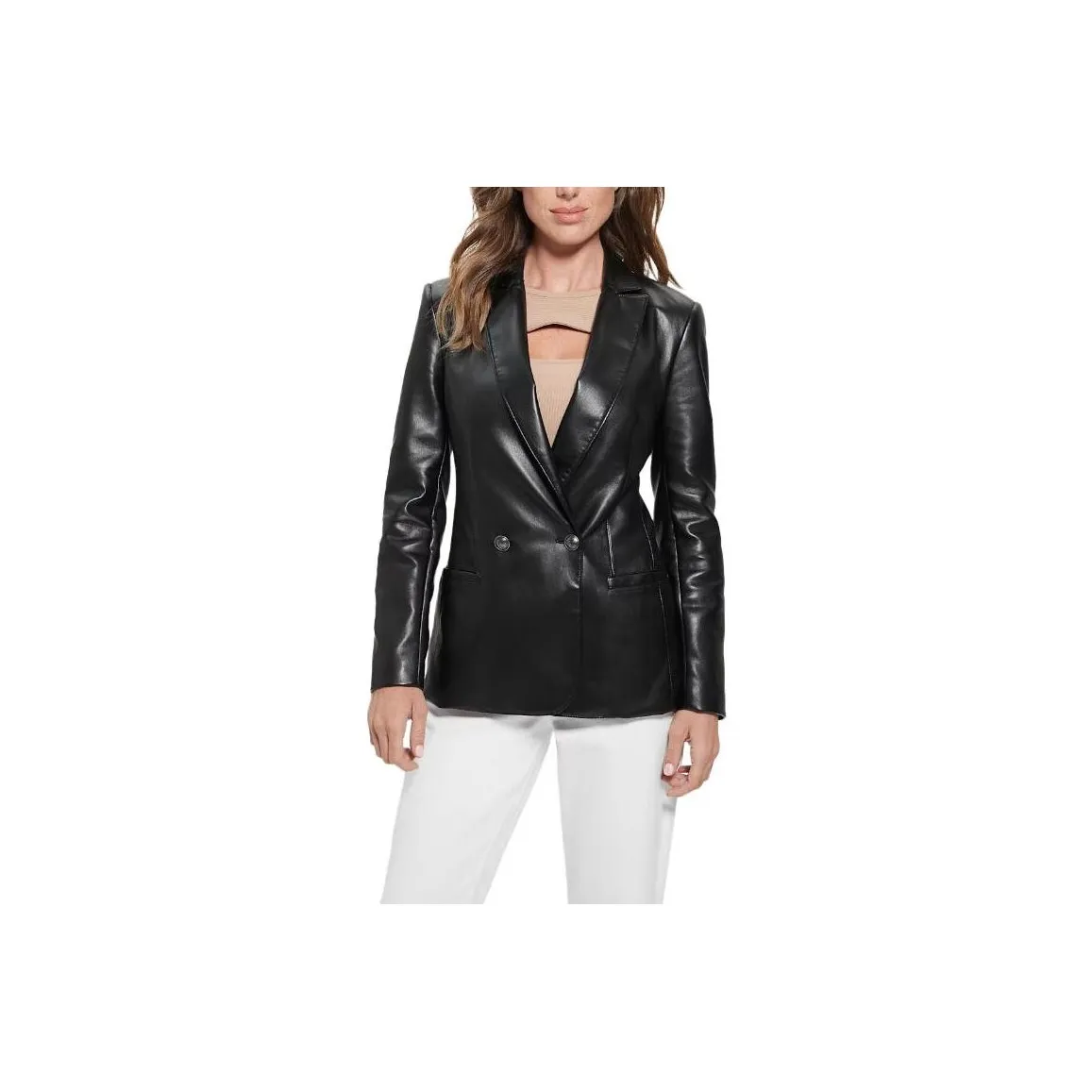 GUESS Emelie Faux Leather Blazer Leather Jacket Women's Black