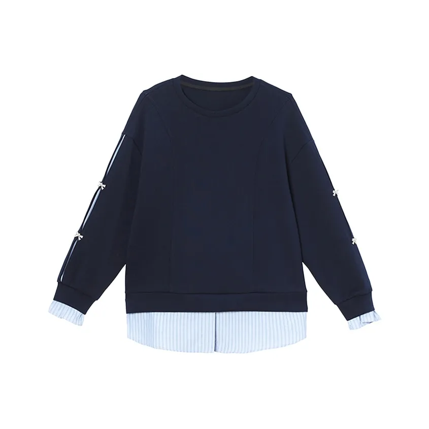 PAZZO Patchwork Shirt Mock Two Piece Sweatshirt Women's