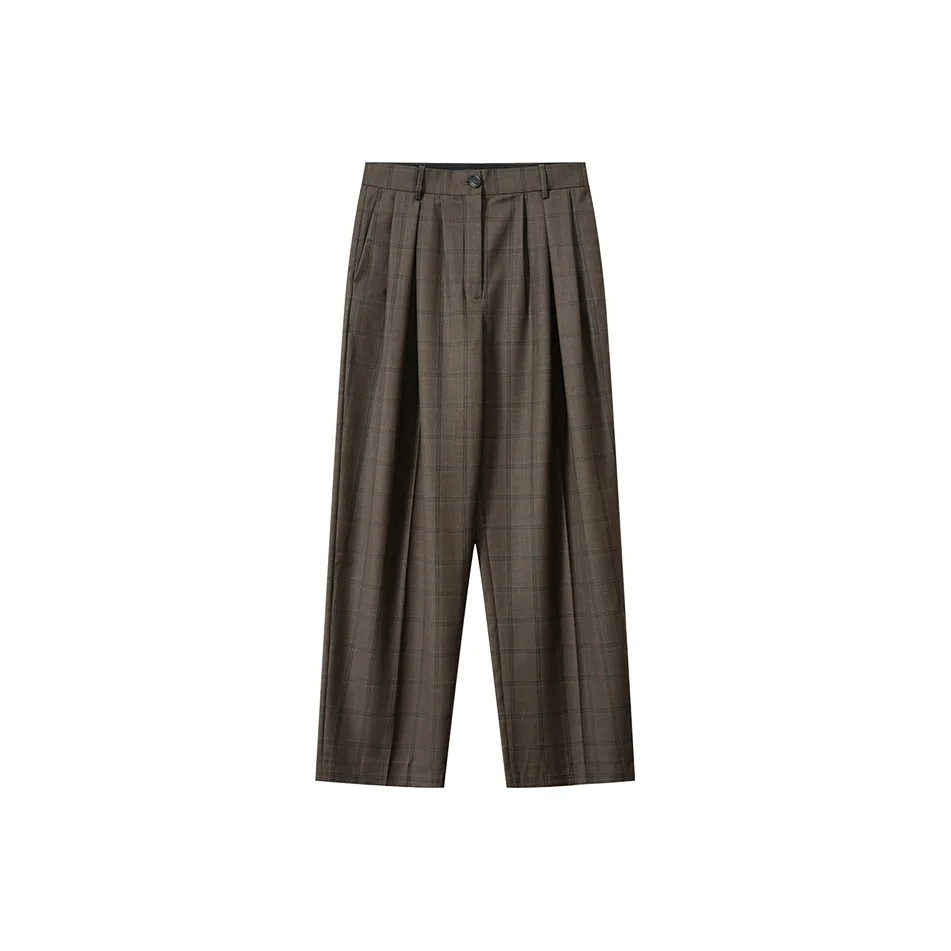 MOSIIMORII Casual Pants Women's Brown Coffee Plaid