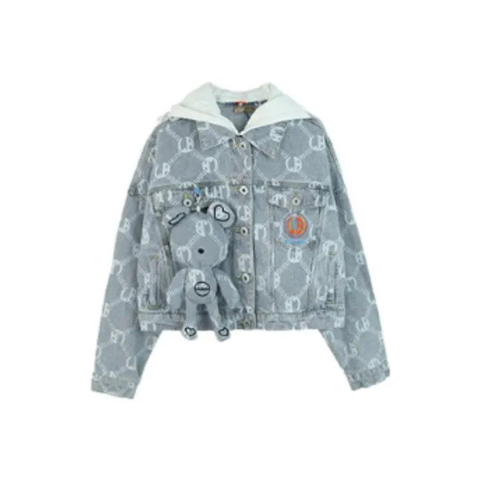 LALABOBO FW22 Облегающий Умеренный Деним Куртка Весна-осень Женская Светло-голубая Белая