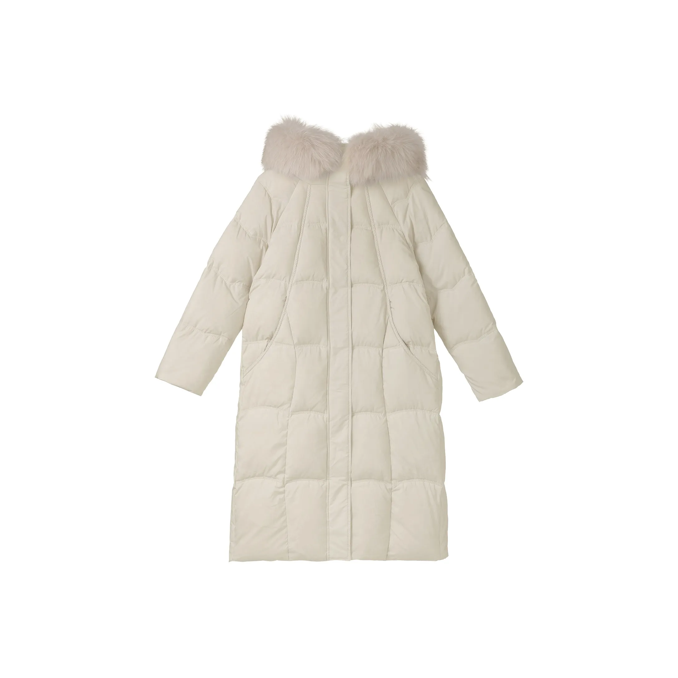 Fstudio Korean Elegance 90 Fill Power White Duck Down Solid Color Fur Collar Hooded Down Jacket Women's