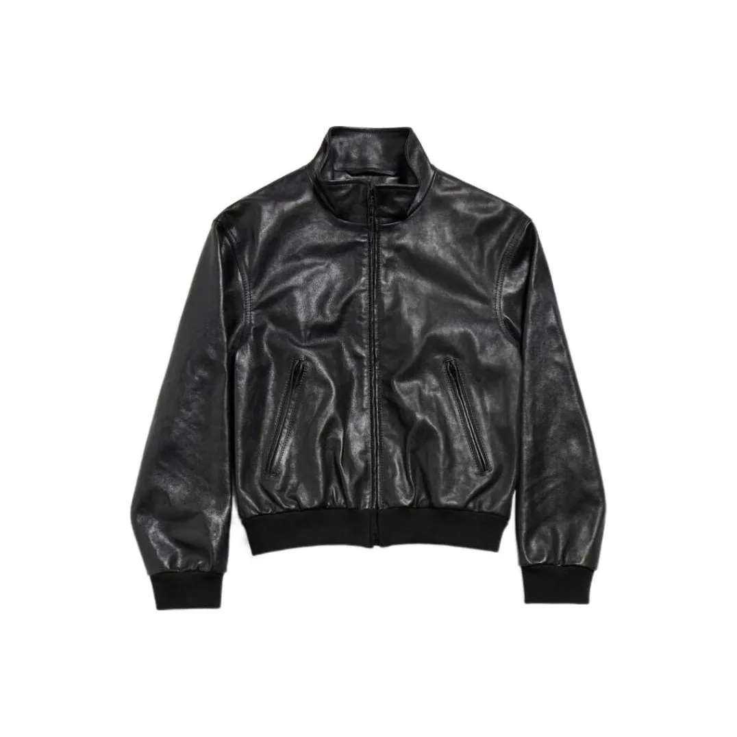 Balenciaga SS24 Leather Jacket Regular Fit Women's Black