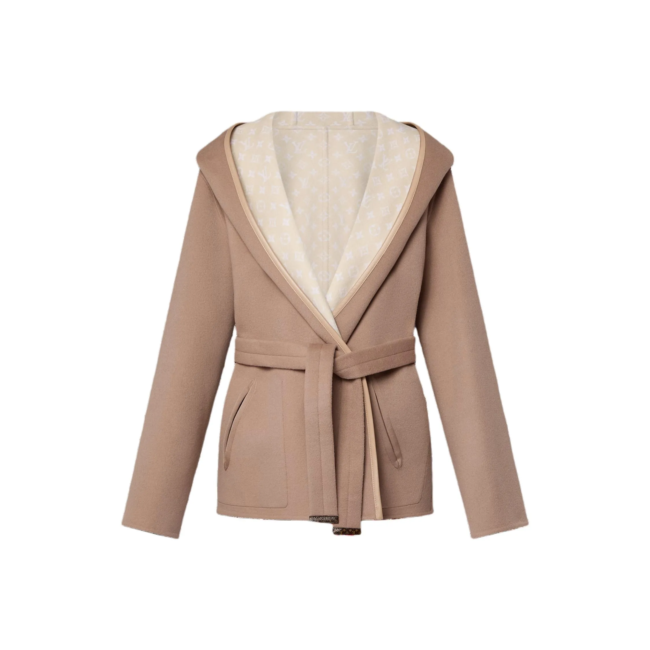 Lv Reversible Signature Short Hooded Wrap Coat
