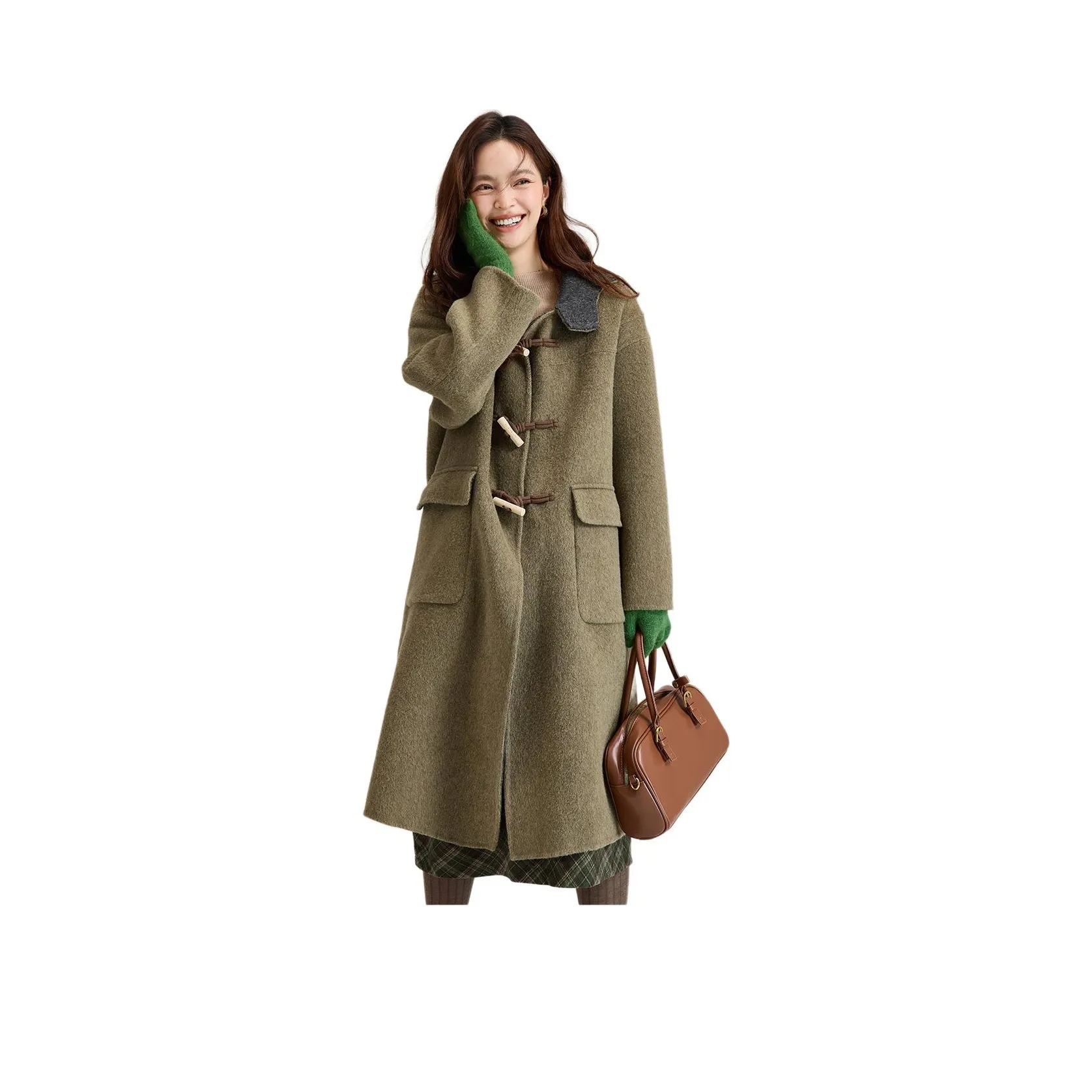 Dajia Poetry Пальто Женское Винтаж Зеленый