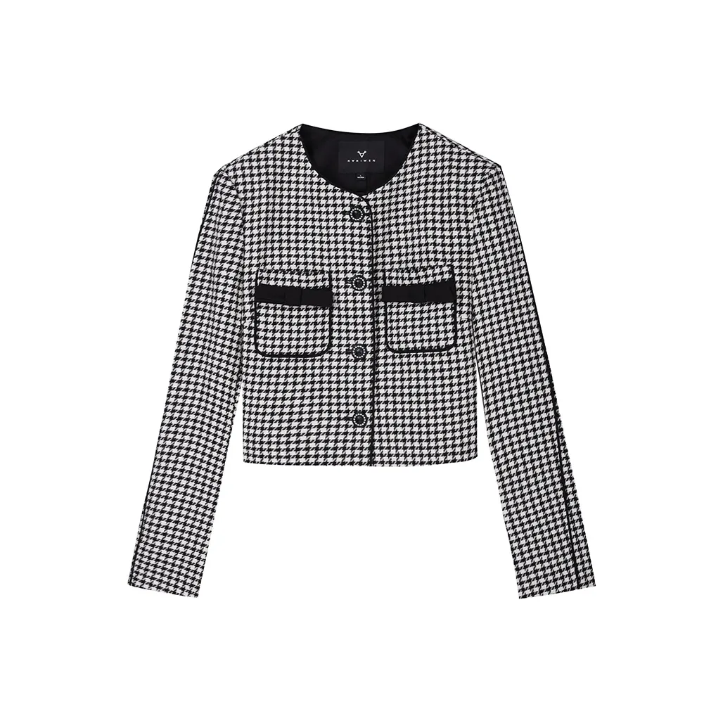 Yu Qianwen Укороченная куртка женские в узоре "гусиная лапка"