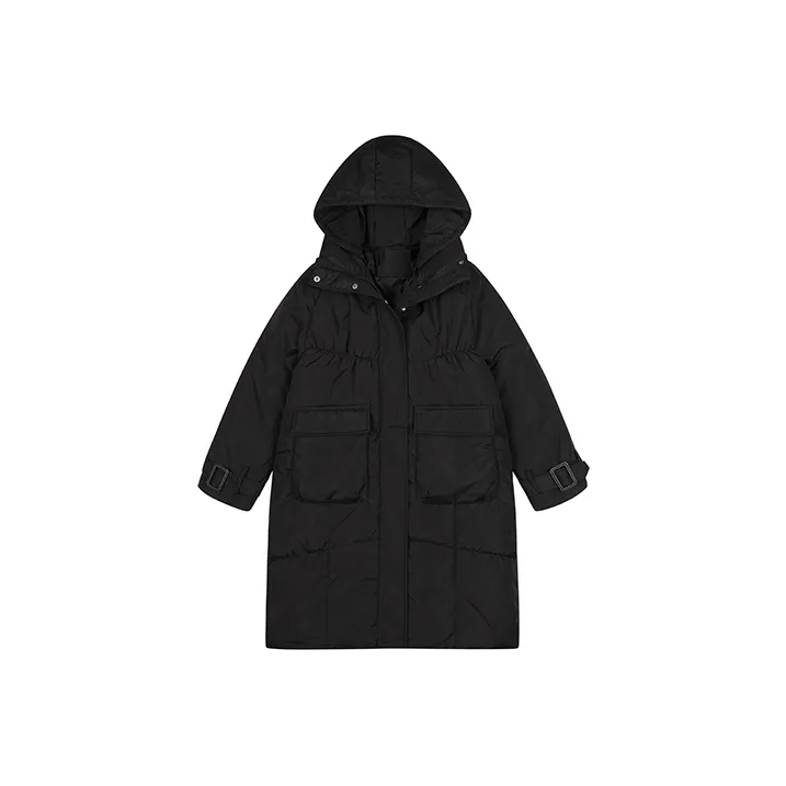 MOPB Solid Color Hooded Loose Fit Thickened Mid Length Puffer Jacket Women's
