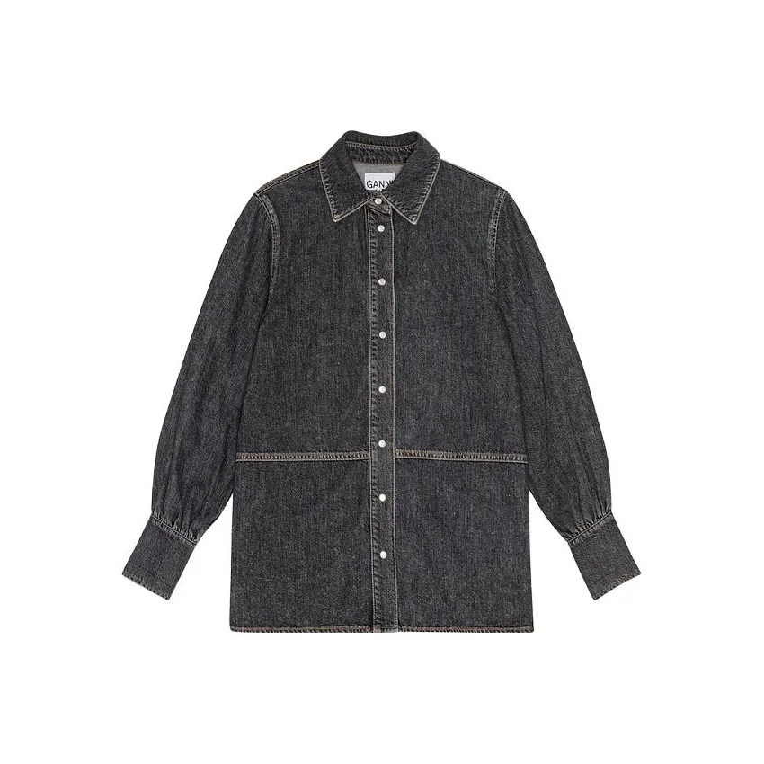 GANNI Sequin logo Chambray Shirt